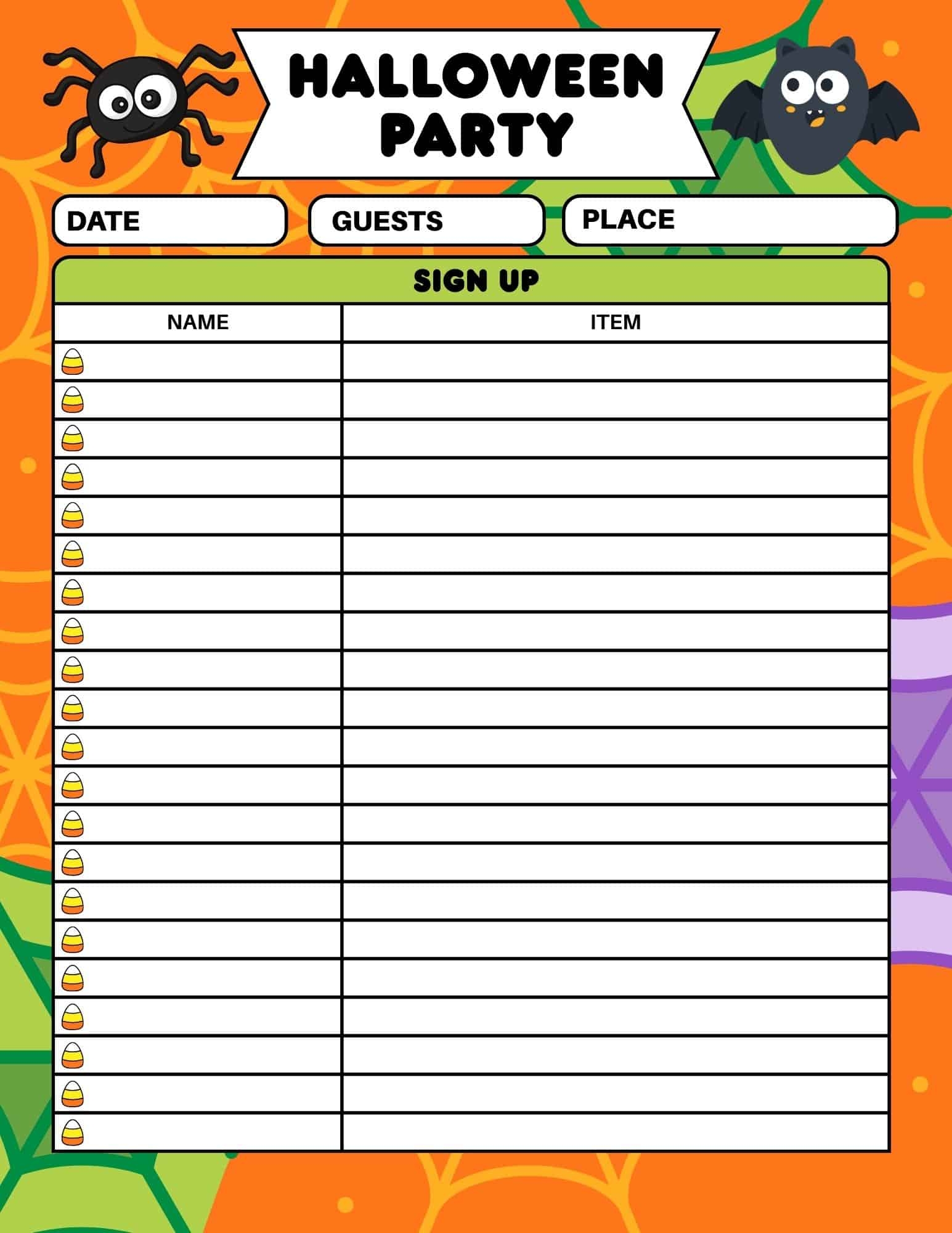 Free Halloween Party Sign Up Sheet Printable