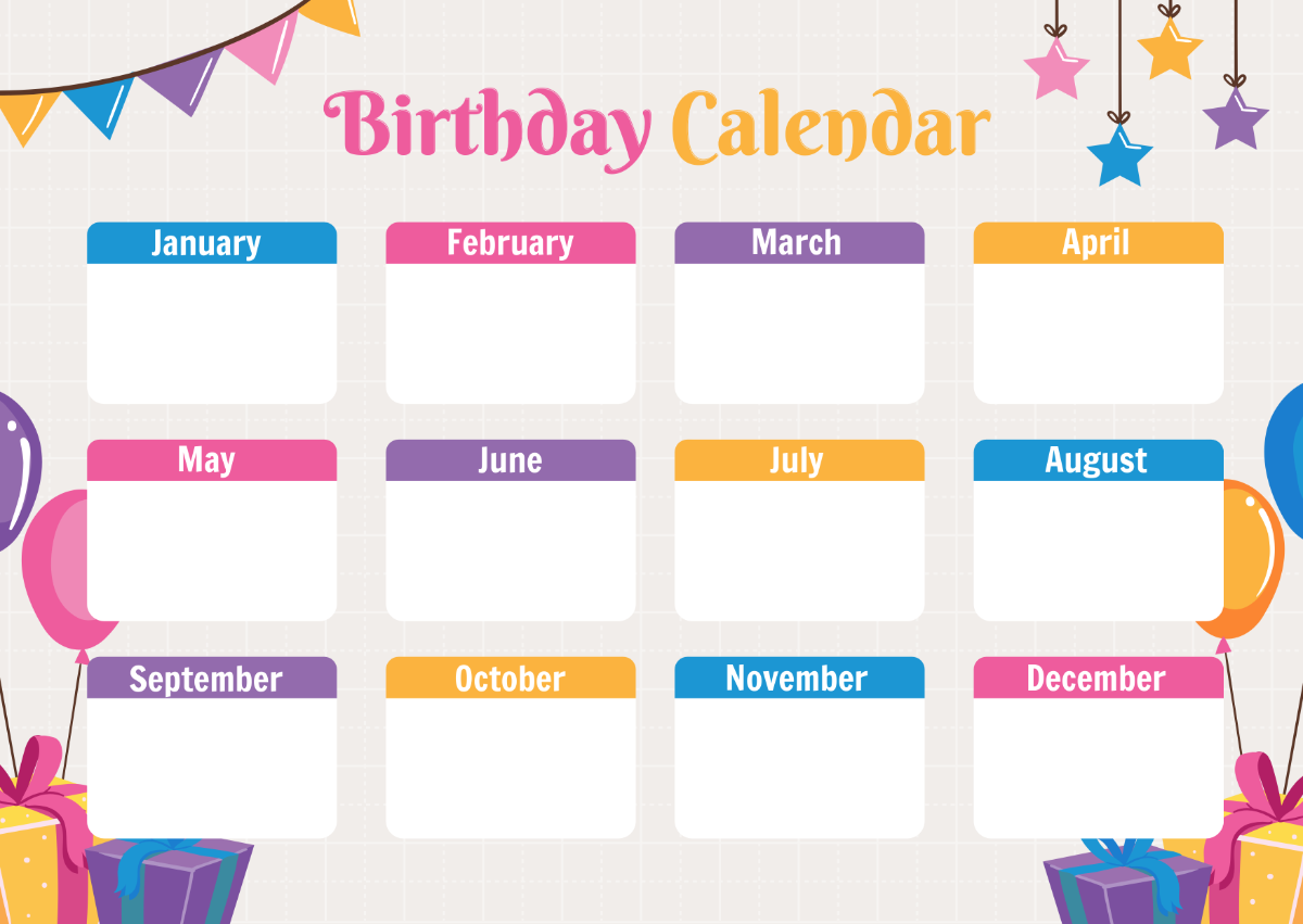 Free Happy Birthday Calendar Template To Edit Online