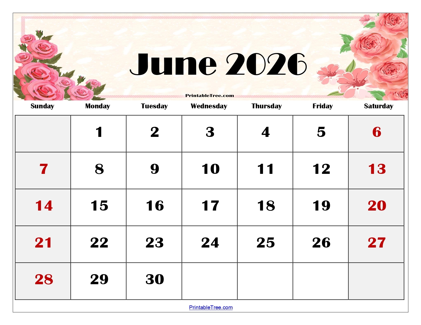 2026 June Calendar Printable