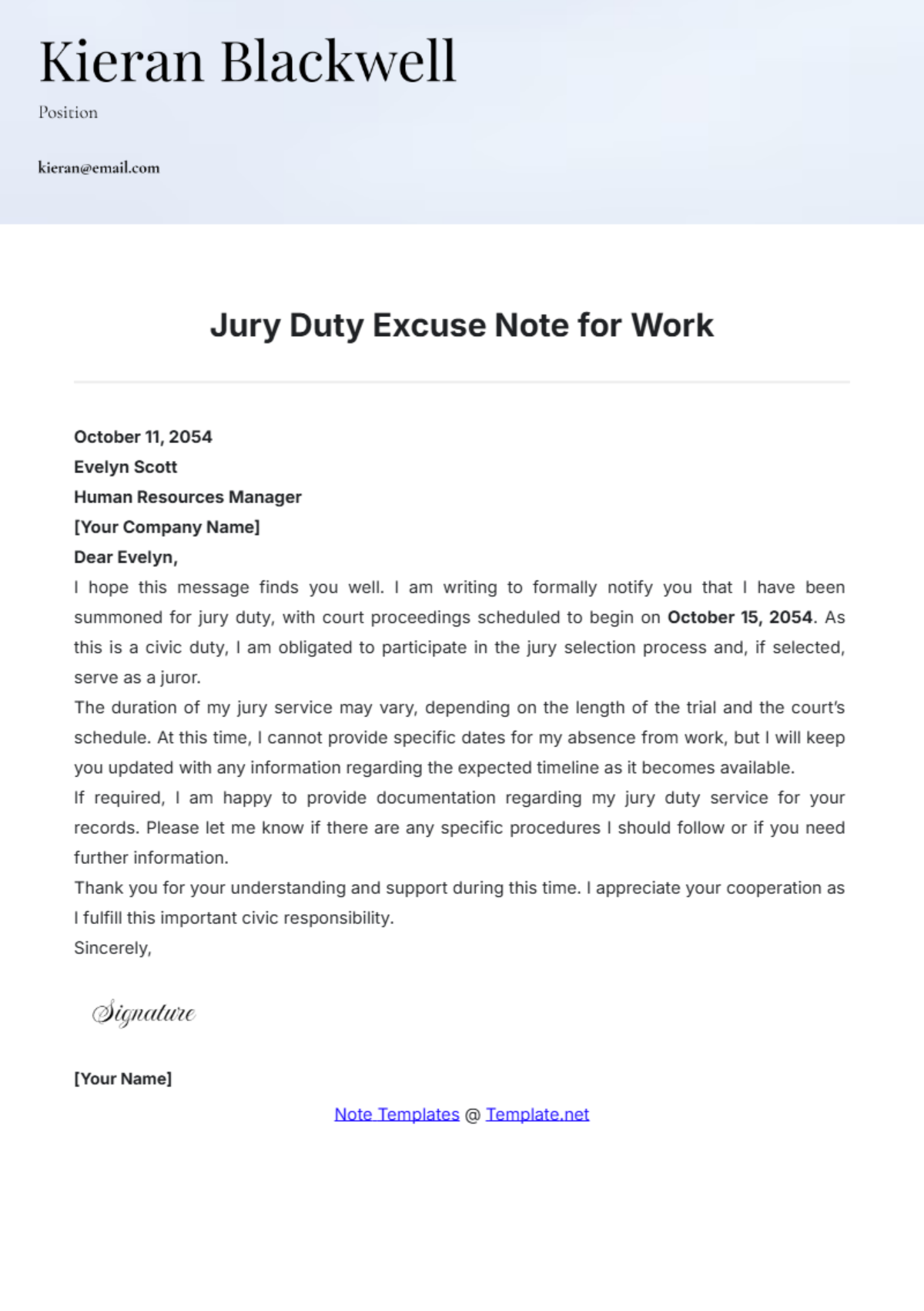 Free Jury Duty Excuse Note For Work Template To Edit Online