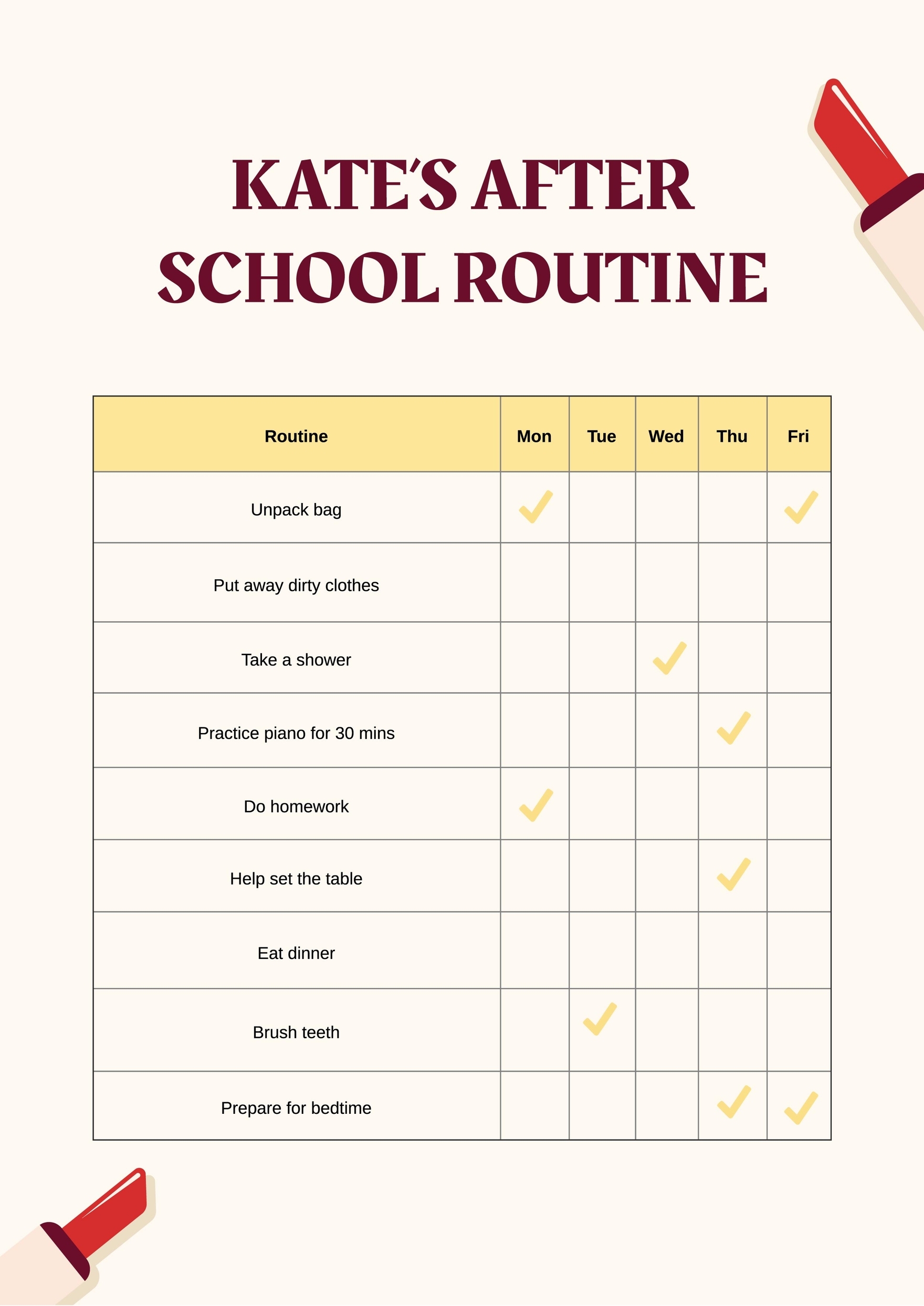 Free Kids After School Routine Chart In Illustrator PDF Download Template