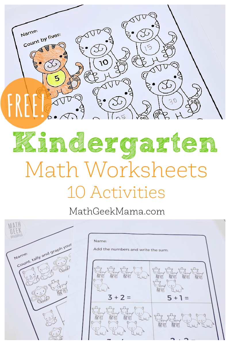FREE Kindergarten Math Worksheets Multiple Skills Animal Theme