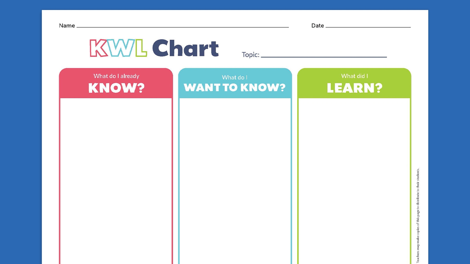 Free KWL Chart Printable Bundle Includes KWLQ And KWHLAQ 