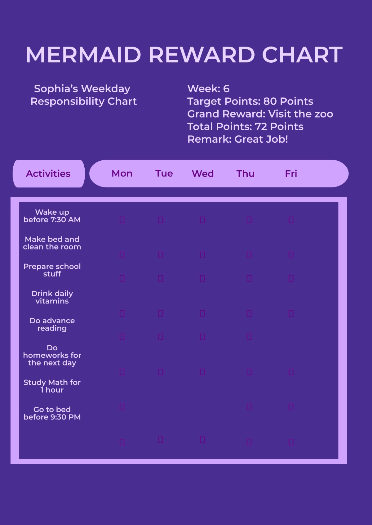 Mermaid Reward Chart Free Printable