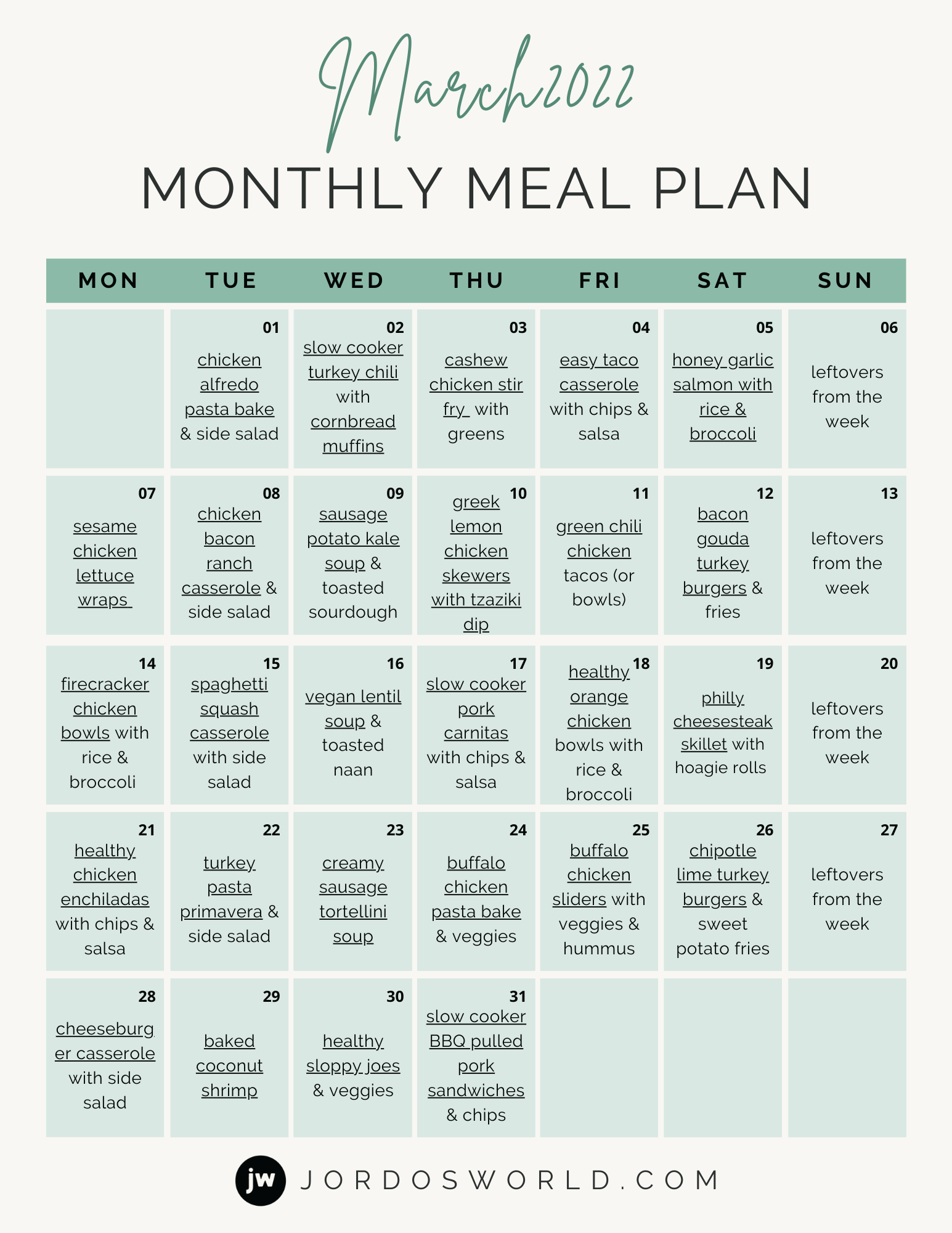 Printable Meal Calendar Monthly Printable Meal Calendar Monthly