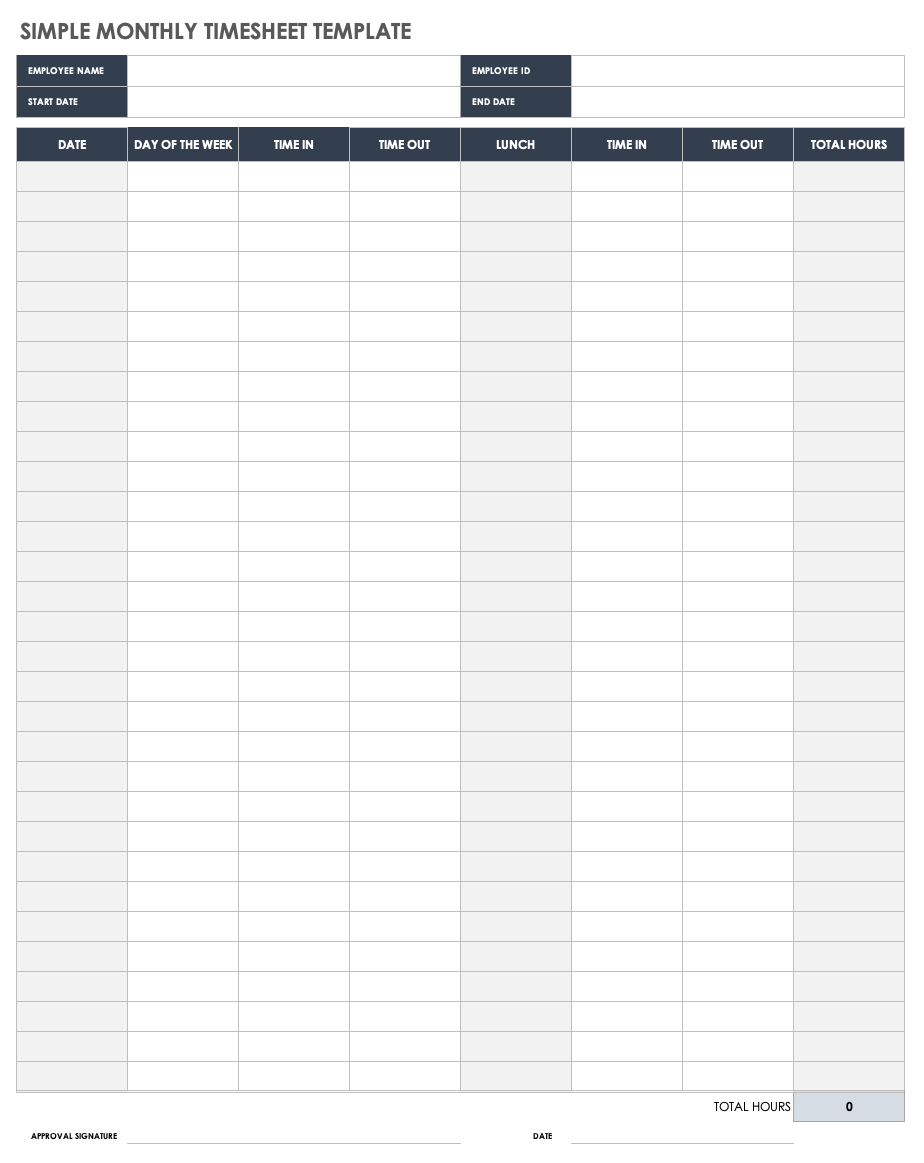 Monthly Time Sheets Printable