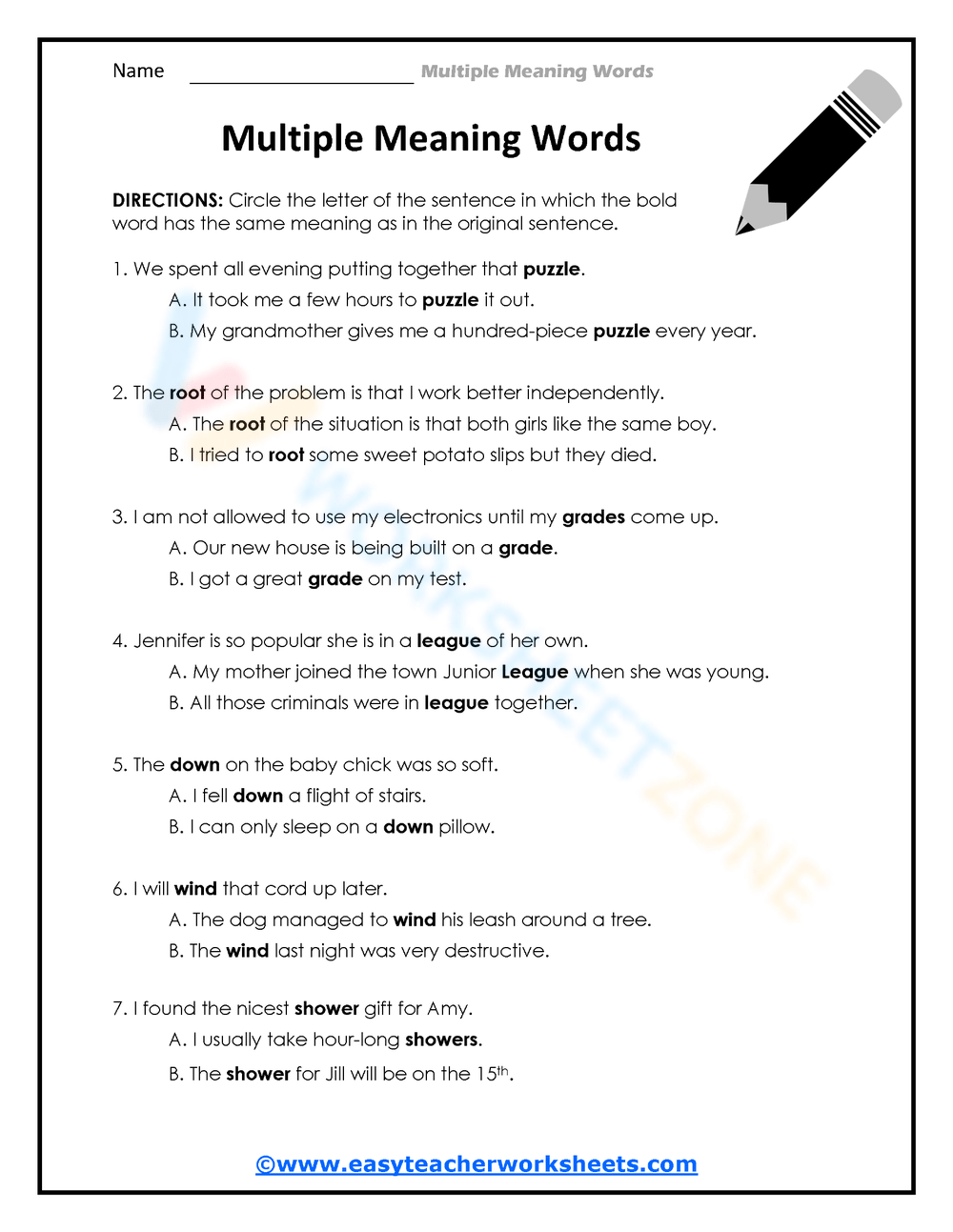 Free Printable Multiple Meaning Words Worksheets