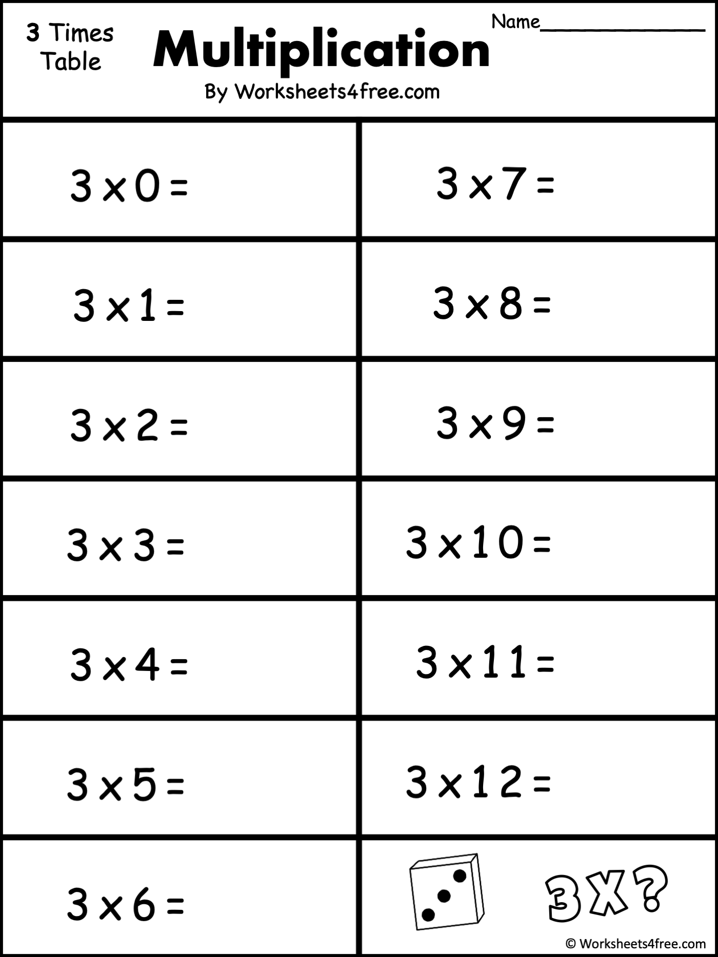 Free Multiplication Worksheet 3s Worksheets4Free