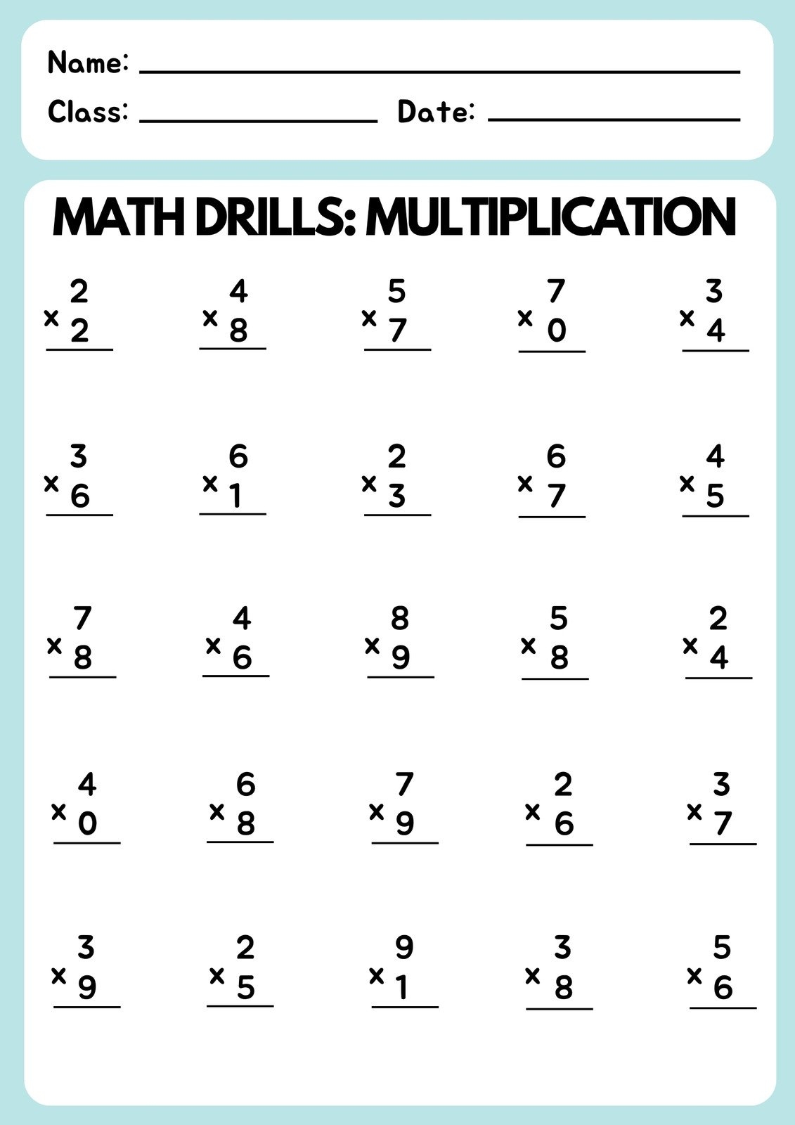 Free Multiplication Worksheet To Use And Print Canva Free Multiplication Worksheet To Use And Print Canva