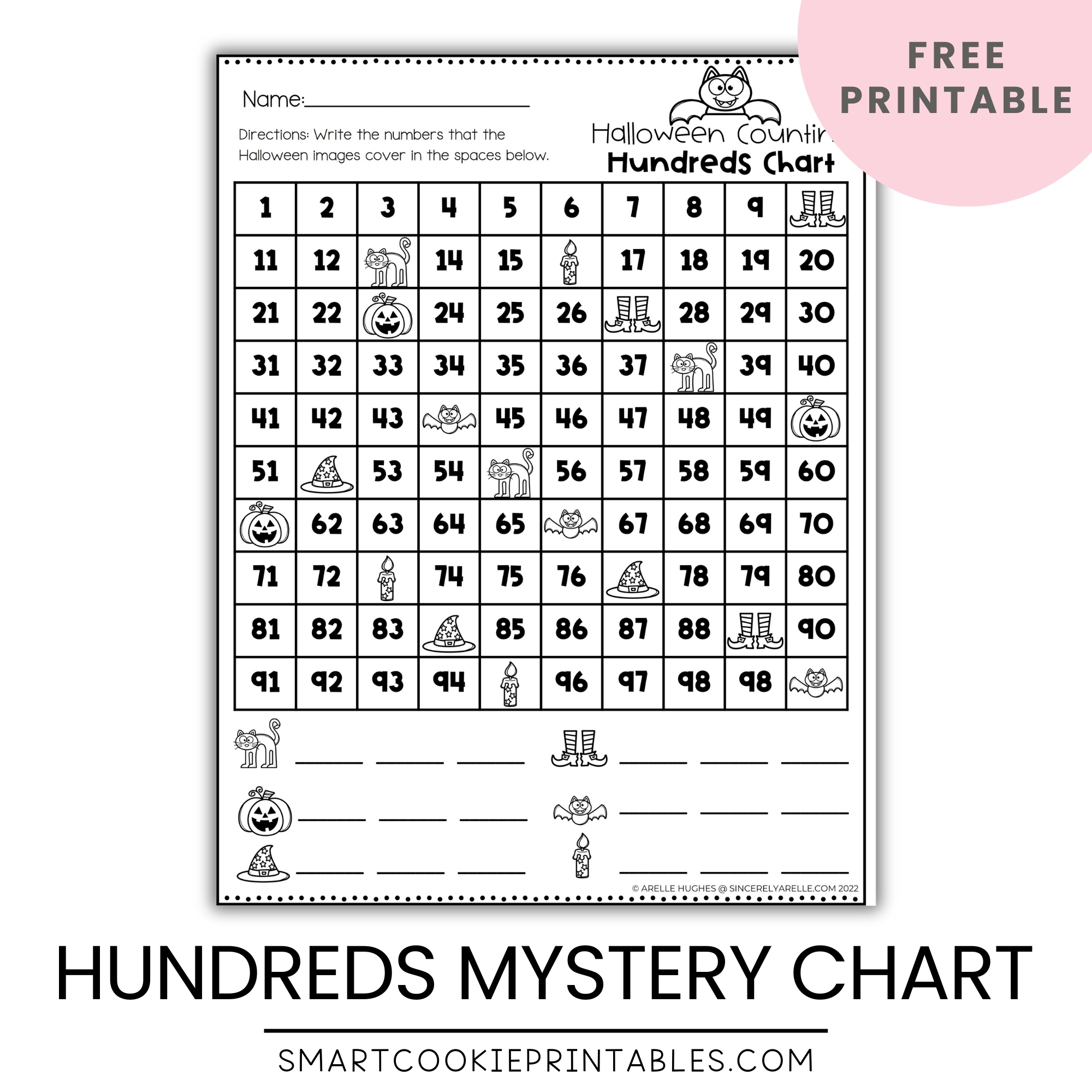 Free Mystery Numbers Halloween Hundreds Chart Printable Smart Cookie Printables
