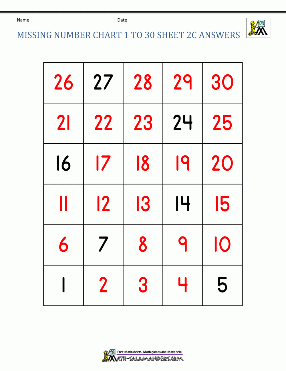 Free Number Chart 1 30 Free Number Chart 1 30