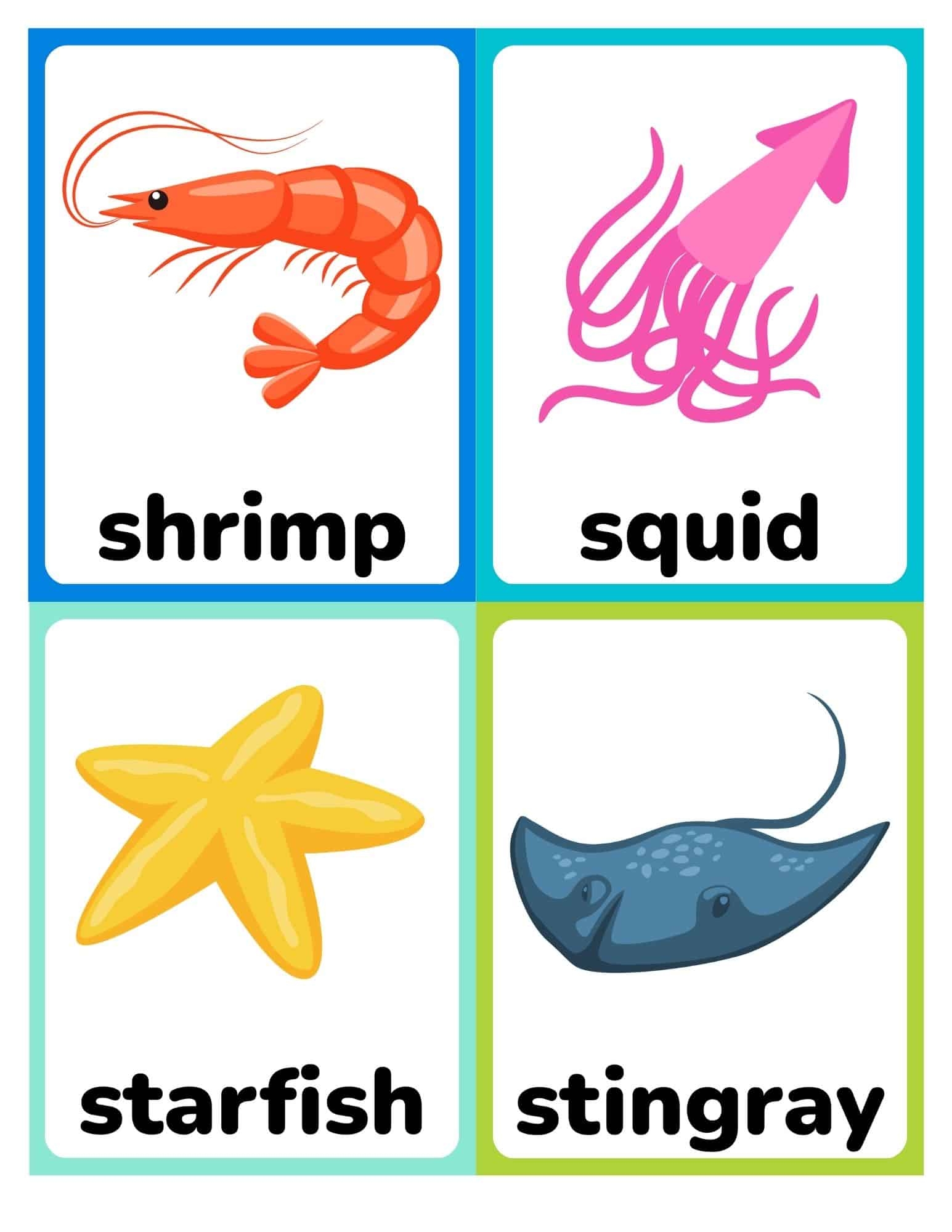 Free Ocean Animal Flashcards With Words PDF