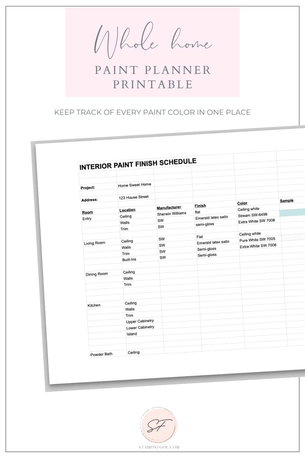 Free Printable Room Chart Wall Paint