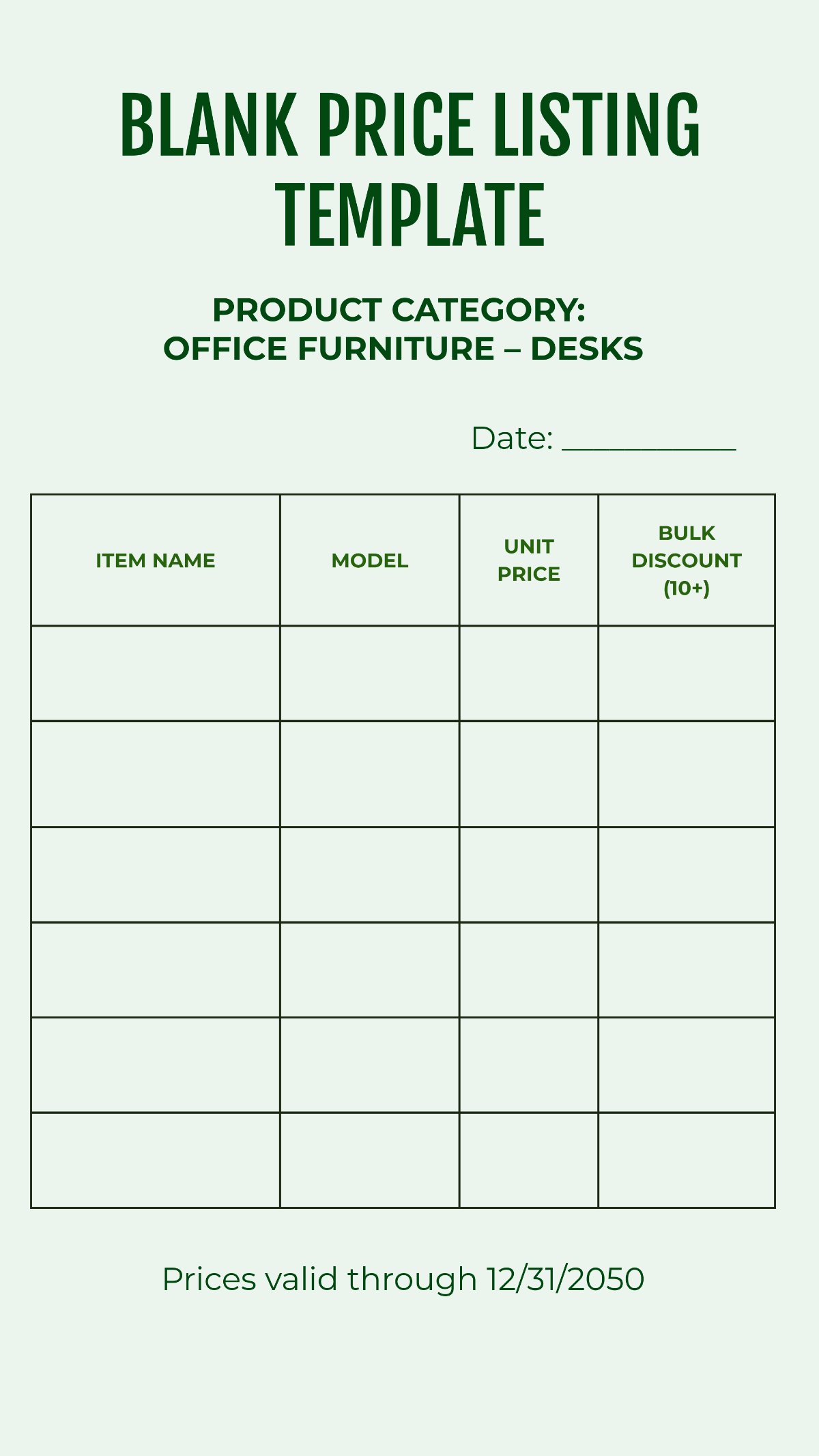 Free Price List Templates To Edit Online Print