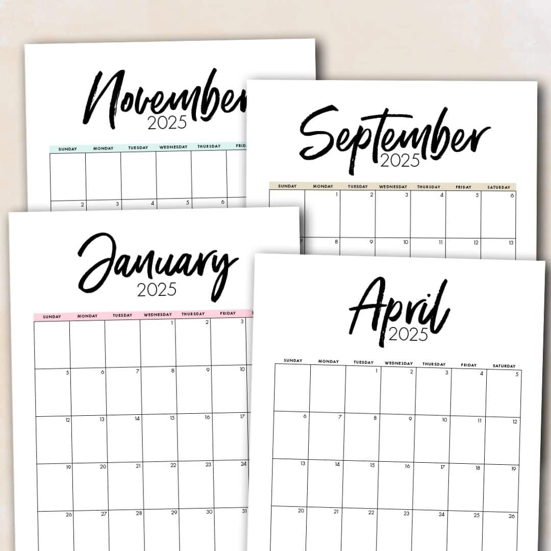 Free Printable 2025 Monthly Calendar Templates The Incremental Mama