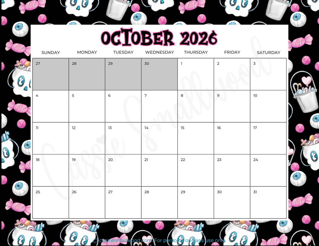 October 2026 Calendar Free Printable