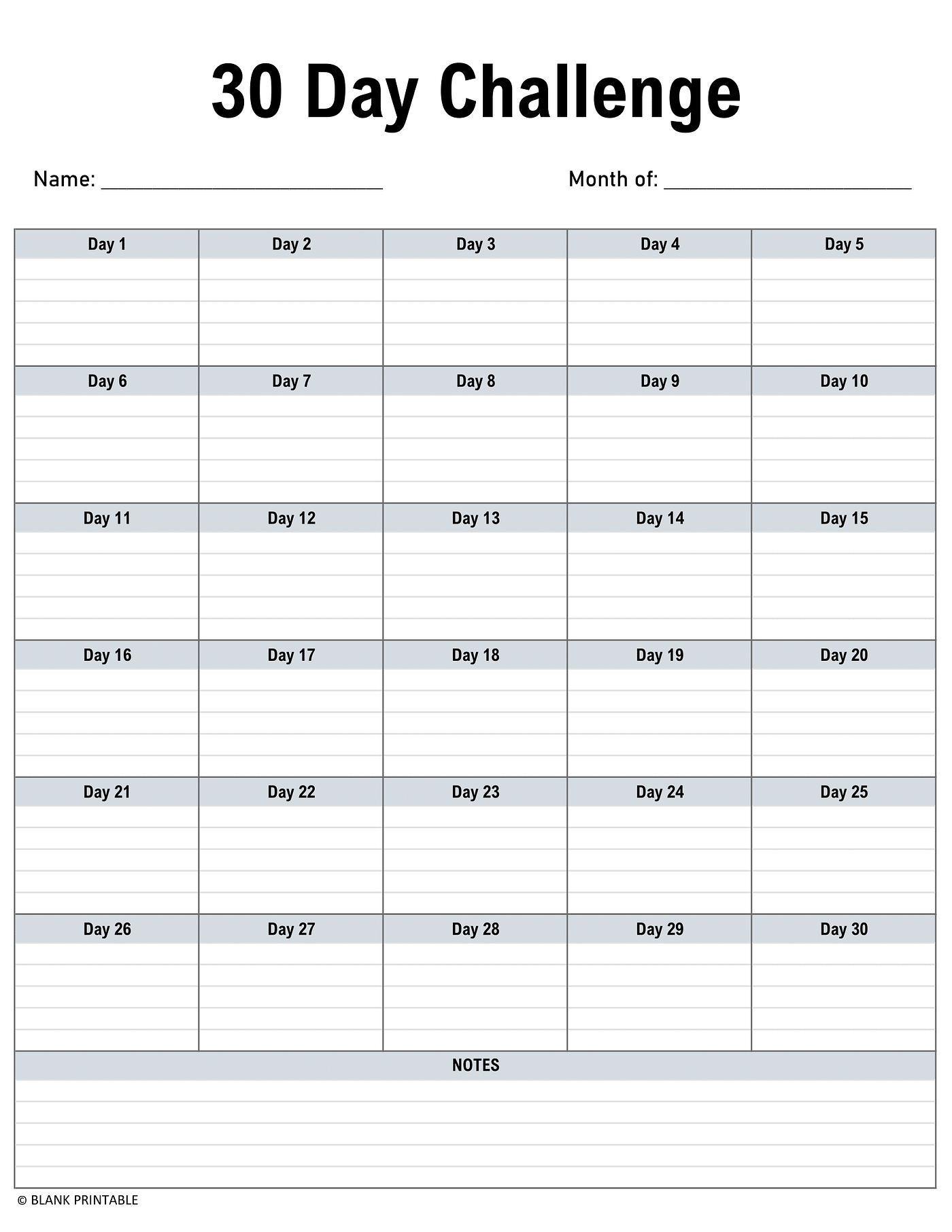 Printable 30 Day Workout Calendar