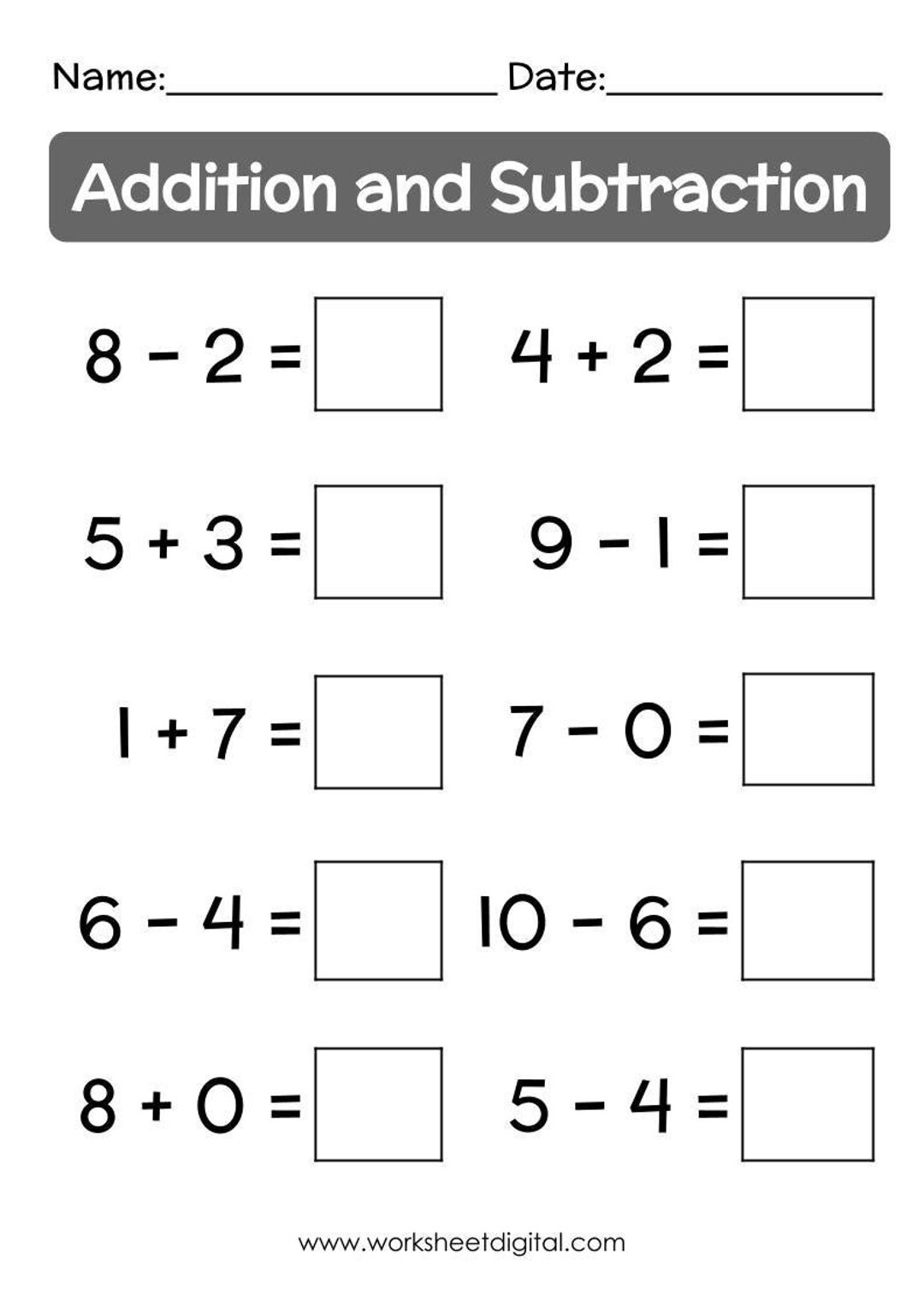 Free Printable Addition And Subtraction Elementary Math Worksheet Worksheets Library
