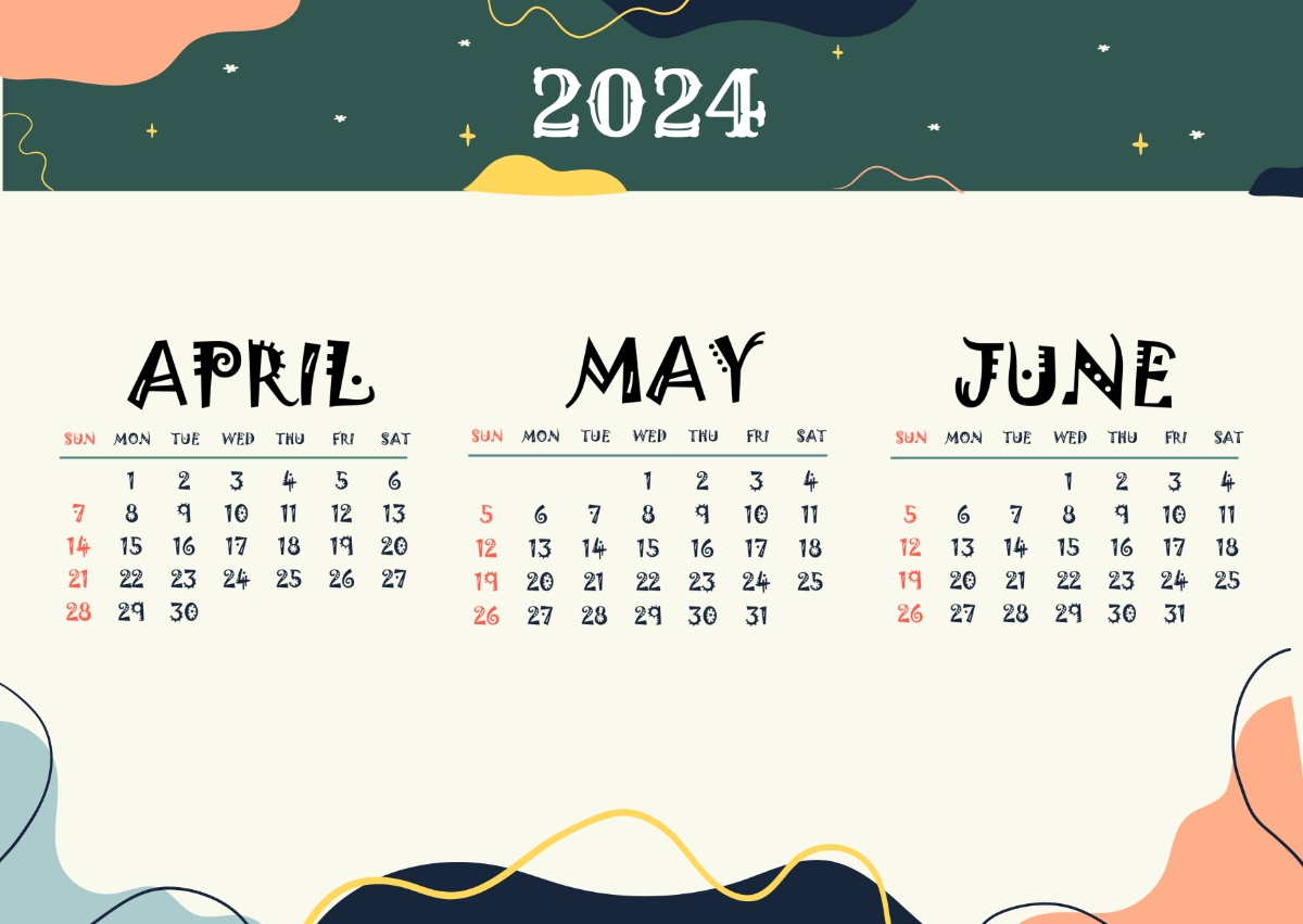 Free Printable April May June 2024 Calendar Template To Edit Online