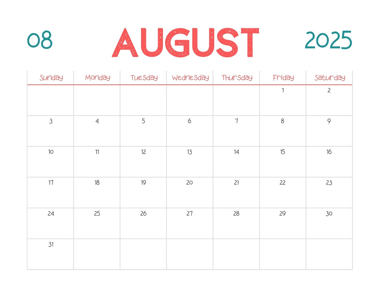 August Printable Calender August Printable Calender