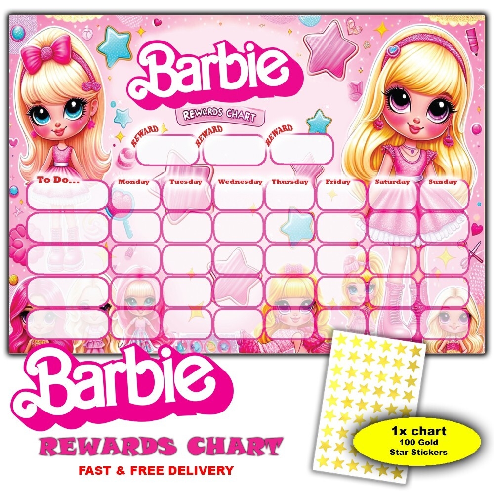 Free Printable Barbie Stickers To Print Barbie Children s Good Behaviour Reward Chart 100x Gold Star Stickers