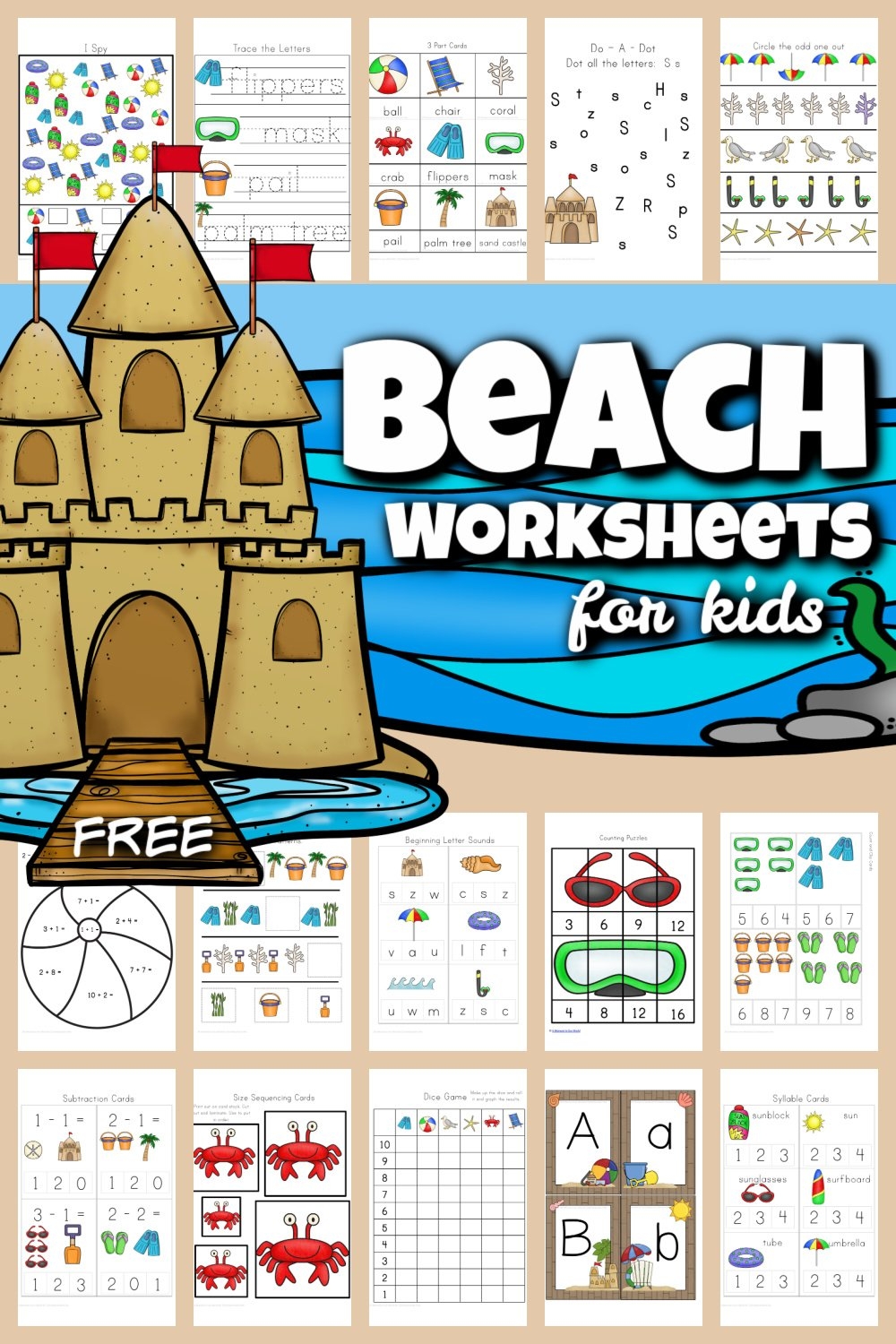  FREE Printable Beach Worksheets For Preschool K 1st