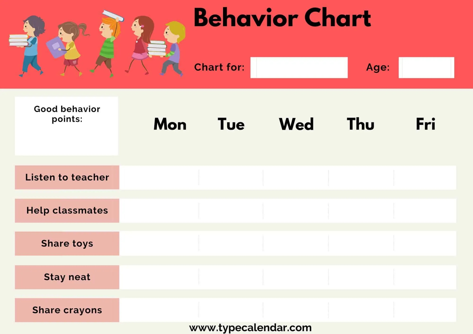 Printable Behavior Chart