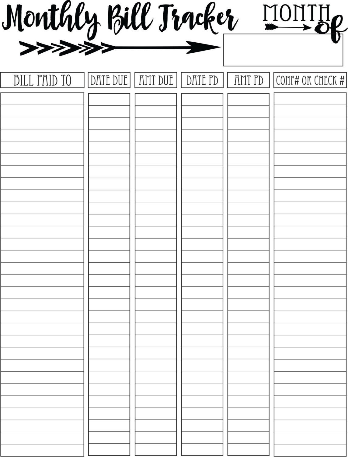 Printable Bill Chart