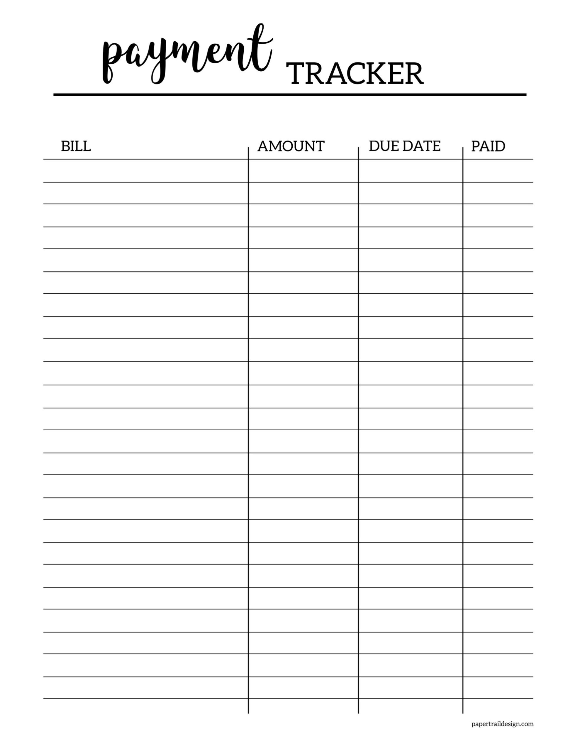 Free Printable Bill Payment Chart