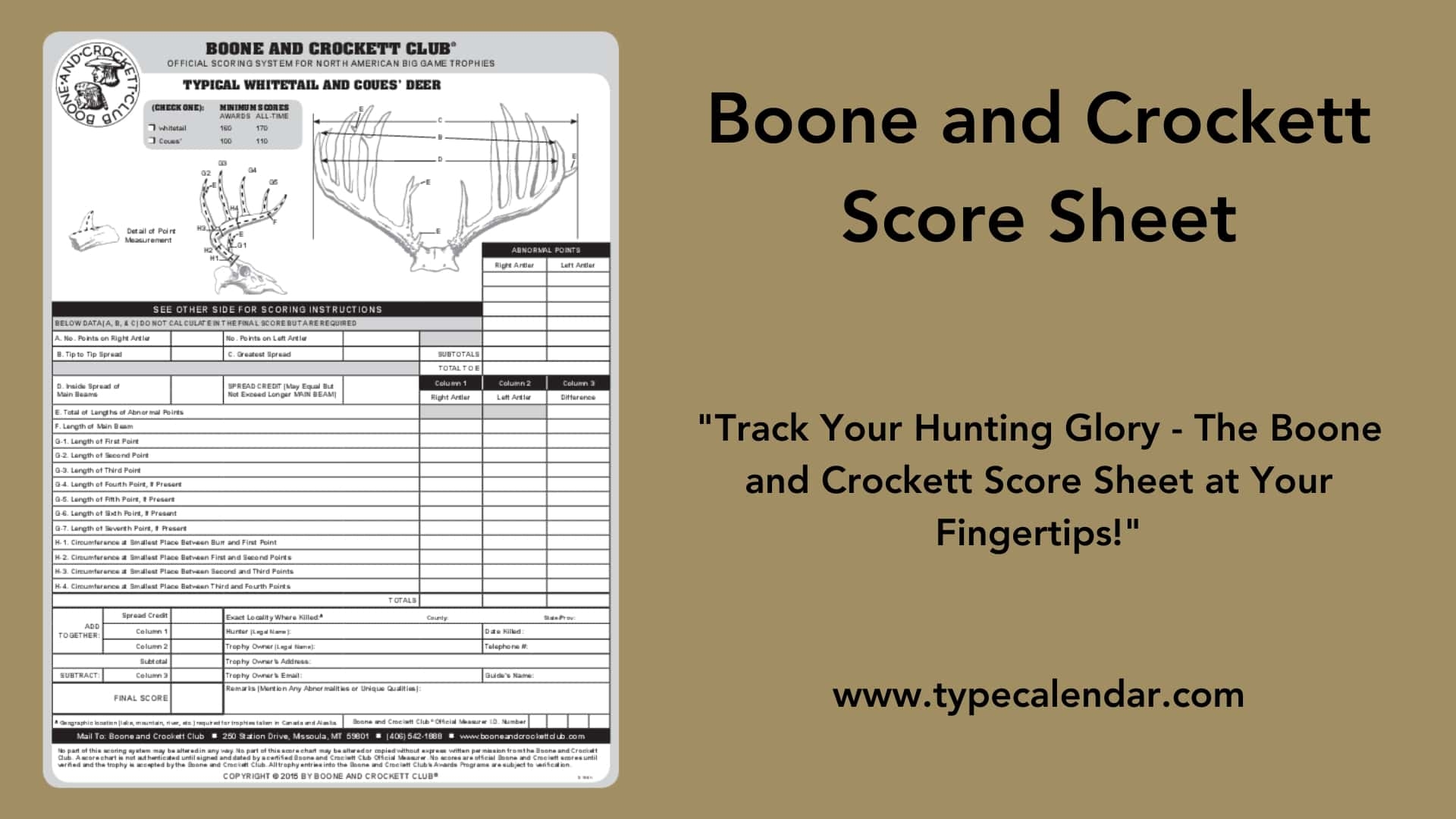 Free Printable Boone And Crockett Score Sheet PDF Mule Deer