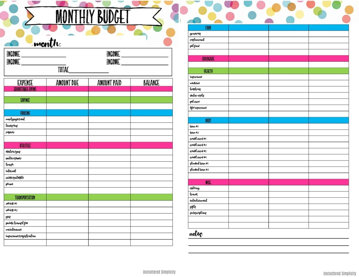 Free Printable Budget Planning Worksheets Organize Declutter