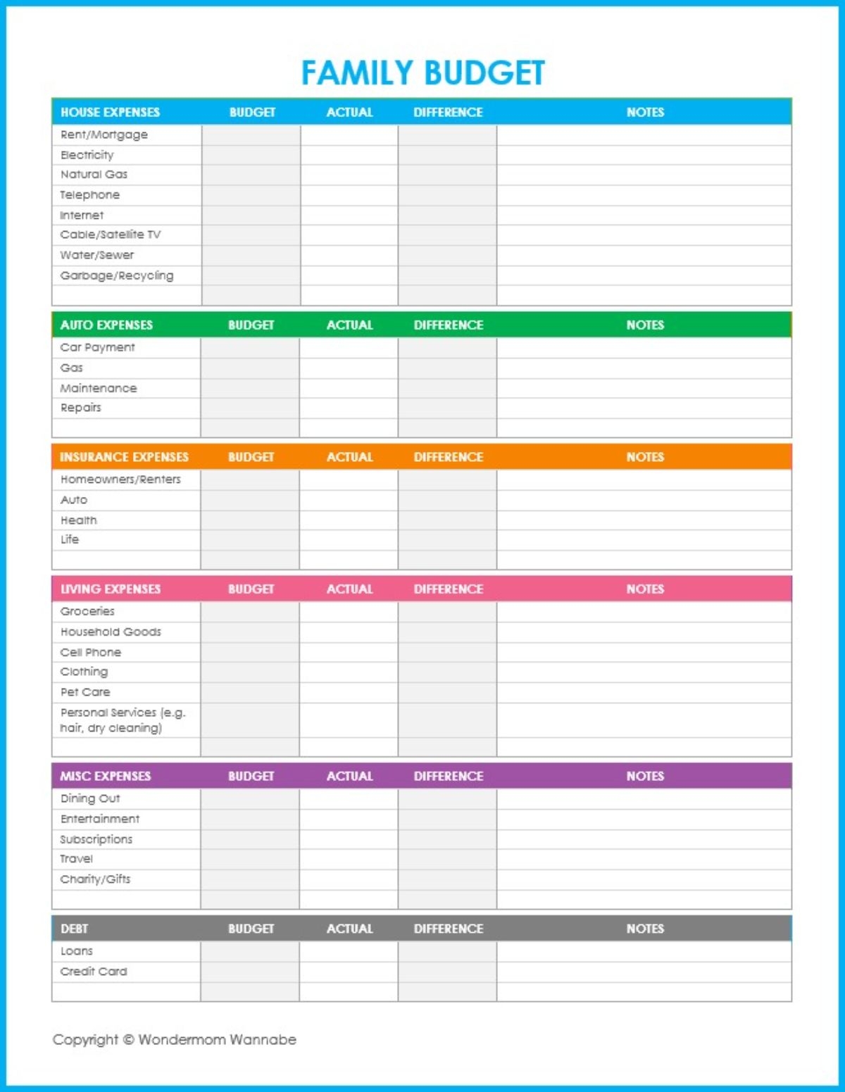 Budget Sheets Free Printable