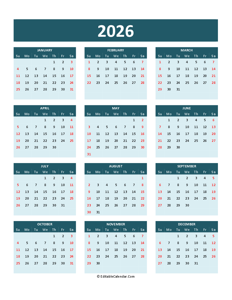 2026 Calendar Printable With Notes