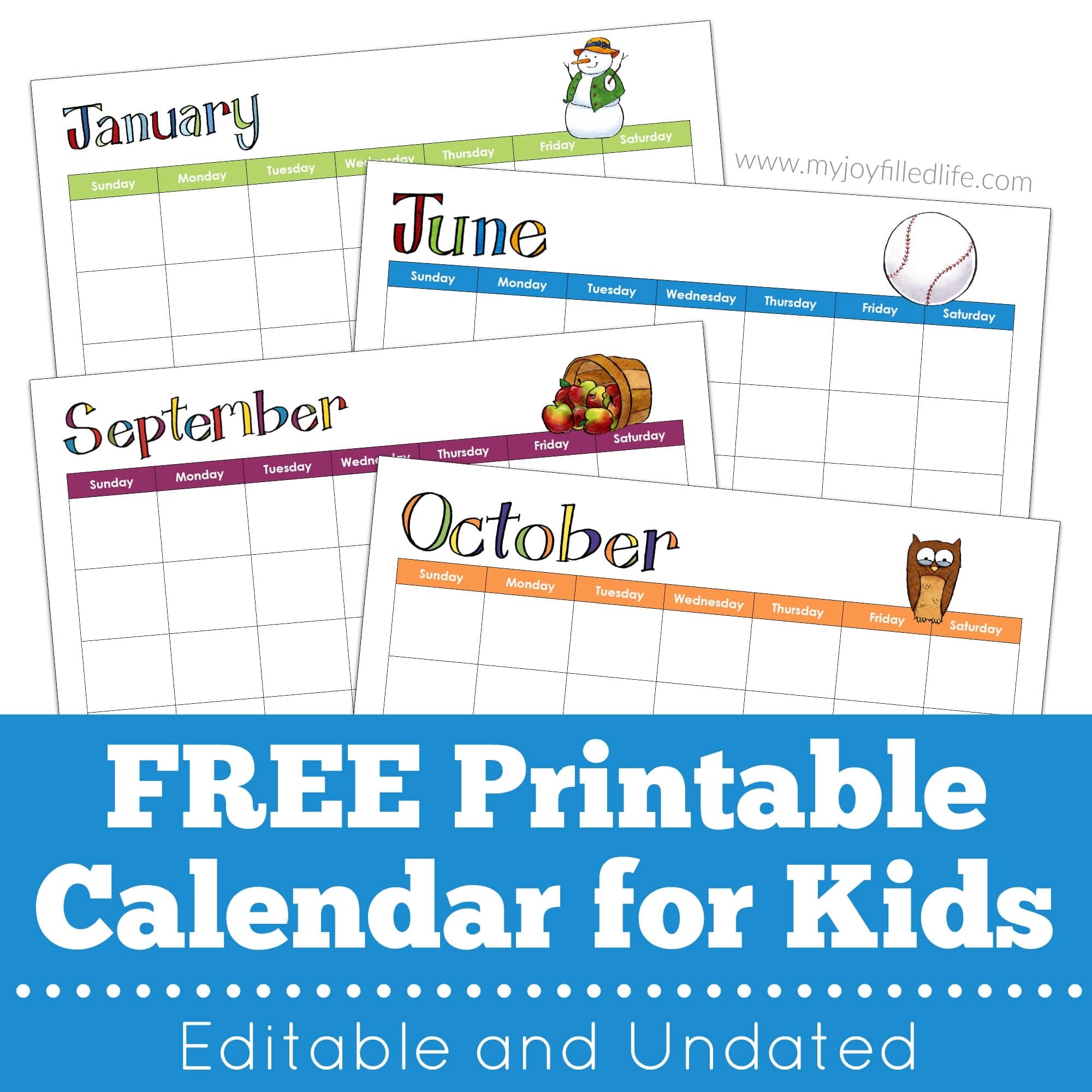 FREE Printable Calendar For Kids Editable Undated My Joy Filled Life
