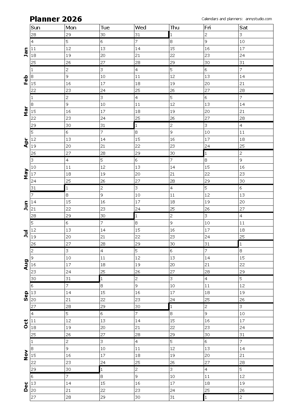 Free Printable Daily Calendar 2026