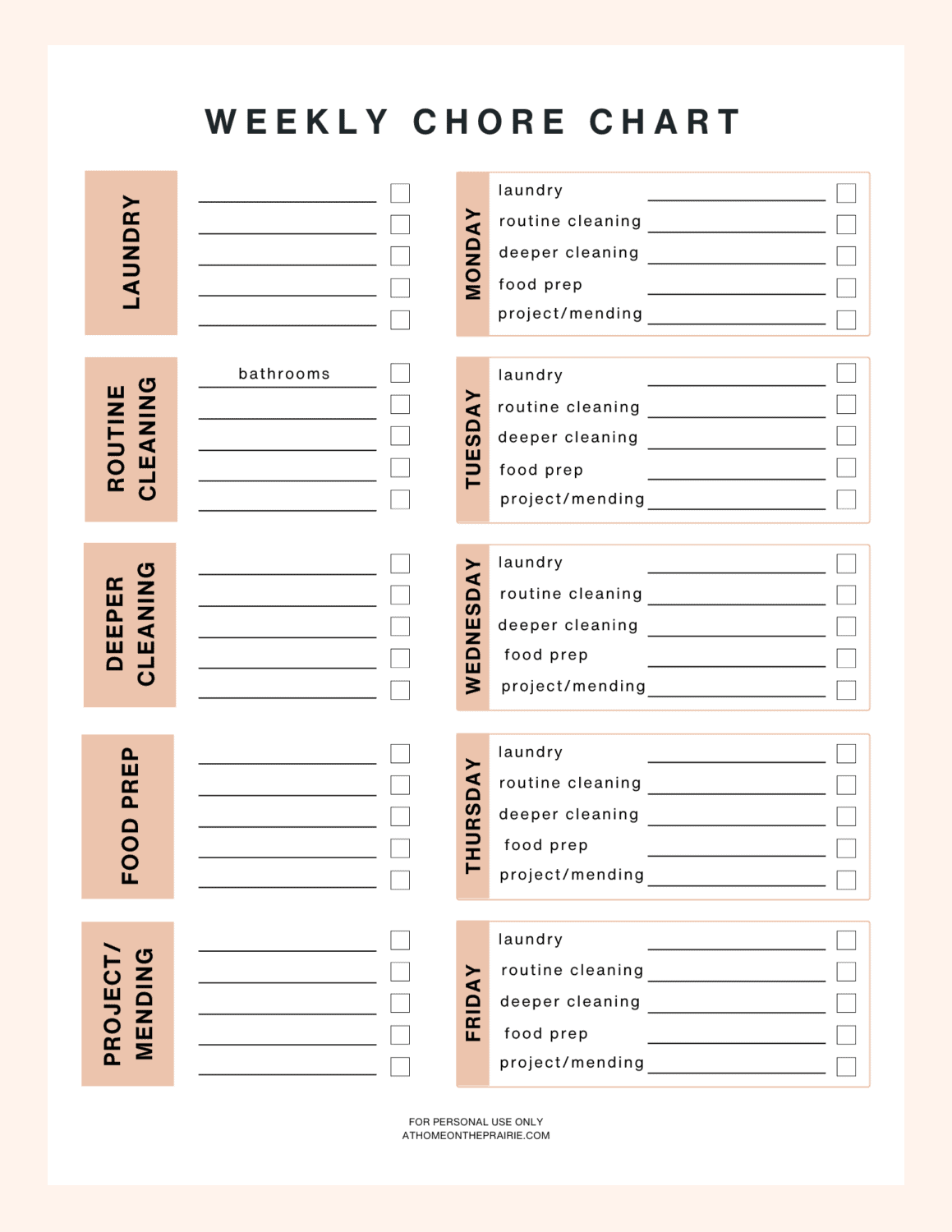Free Adult Household Chore Chart Printable