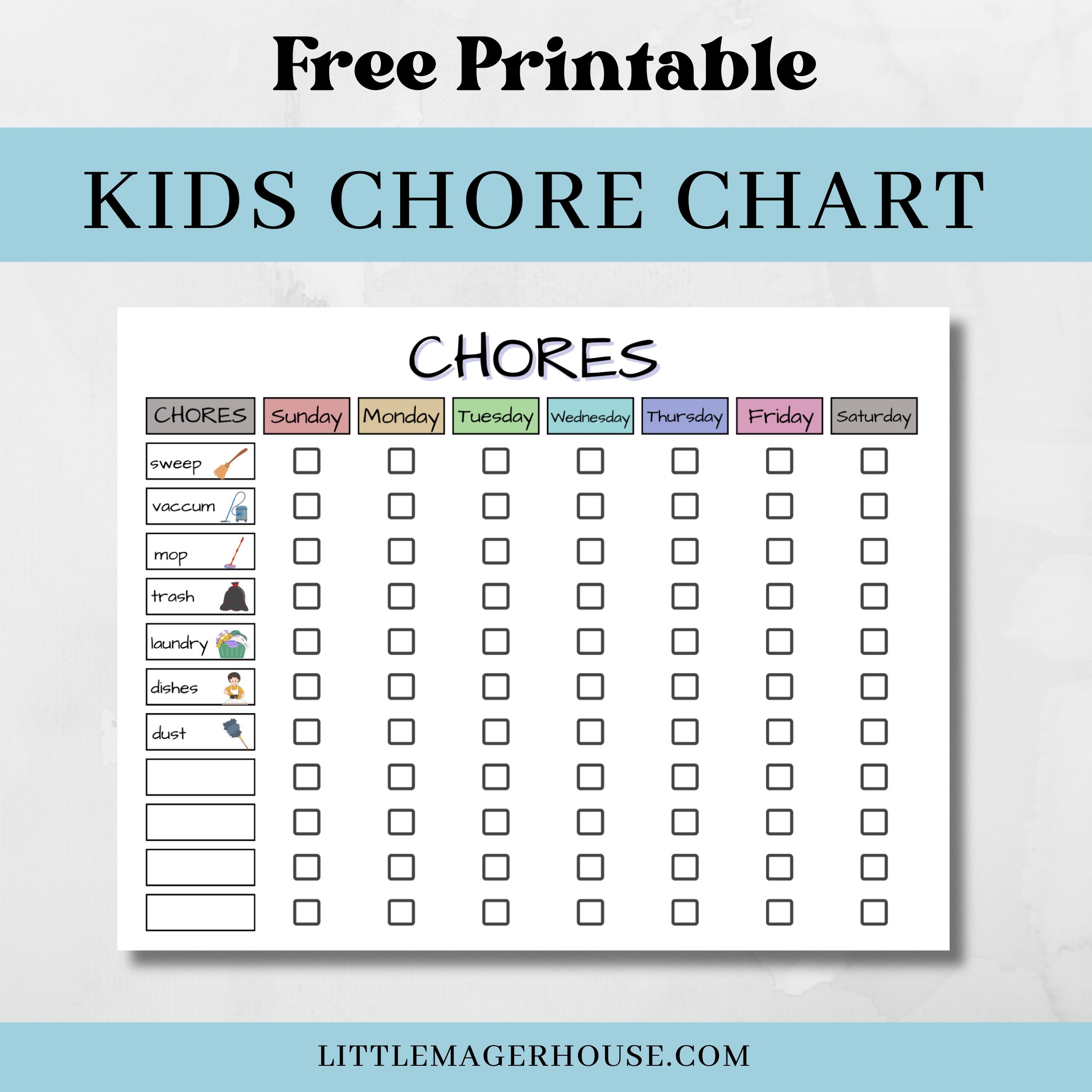 Free Printable Chore Chart For Kids With Pictures Little Mager House
