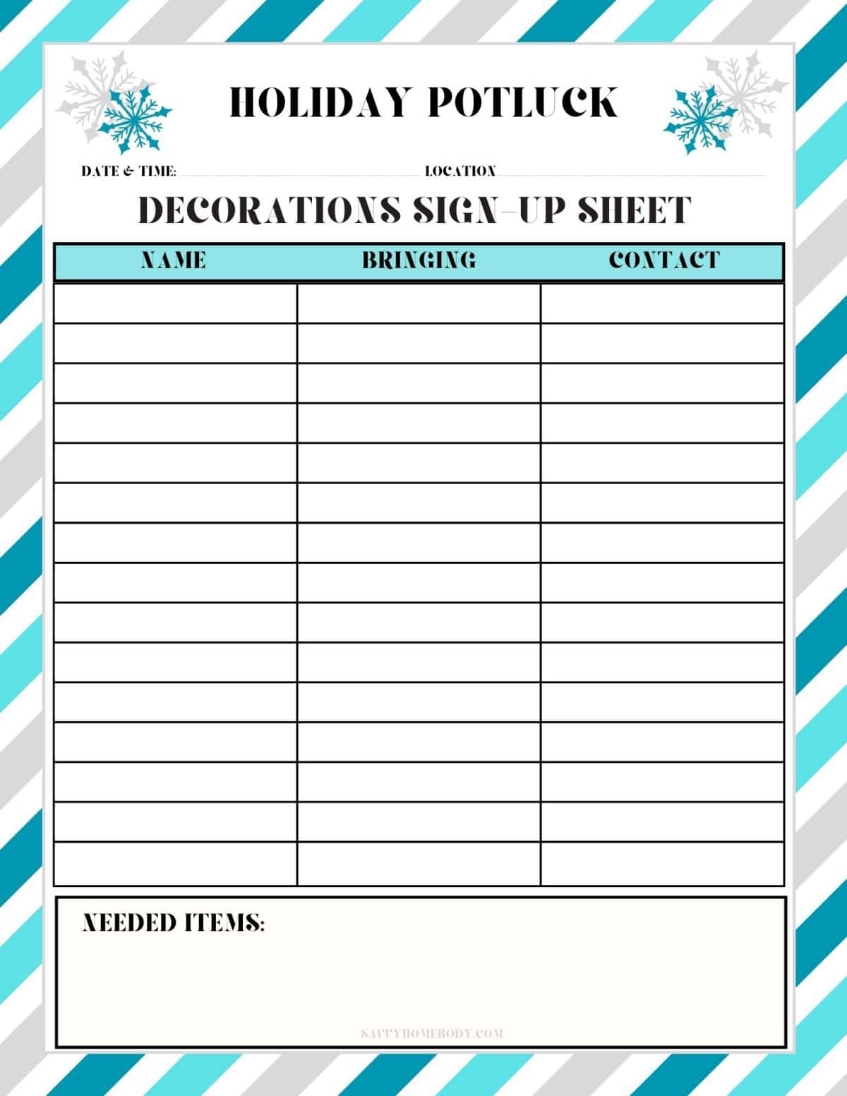 Free Printable Christmas Potluck Sign Up Sheets