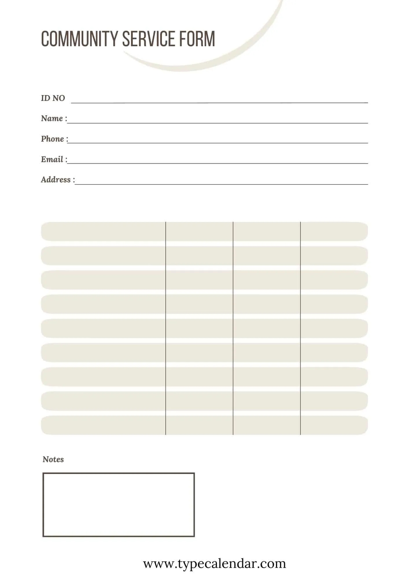 Free Printable Community Service Form Templates Word PDF 