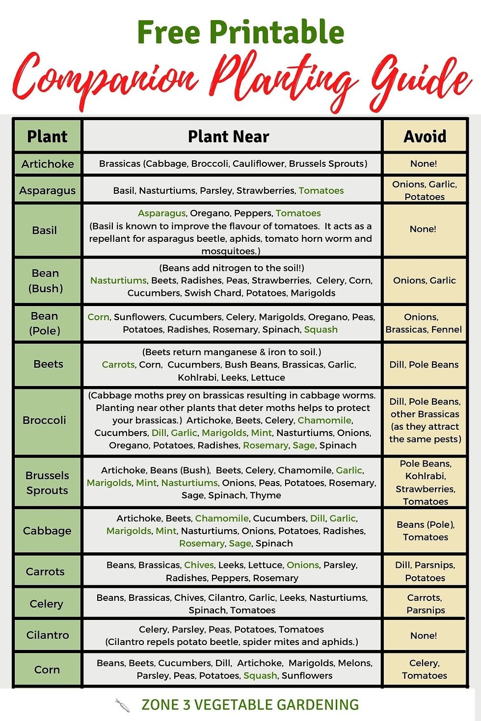 Free Printable Companion Planting Chart