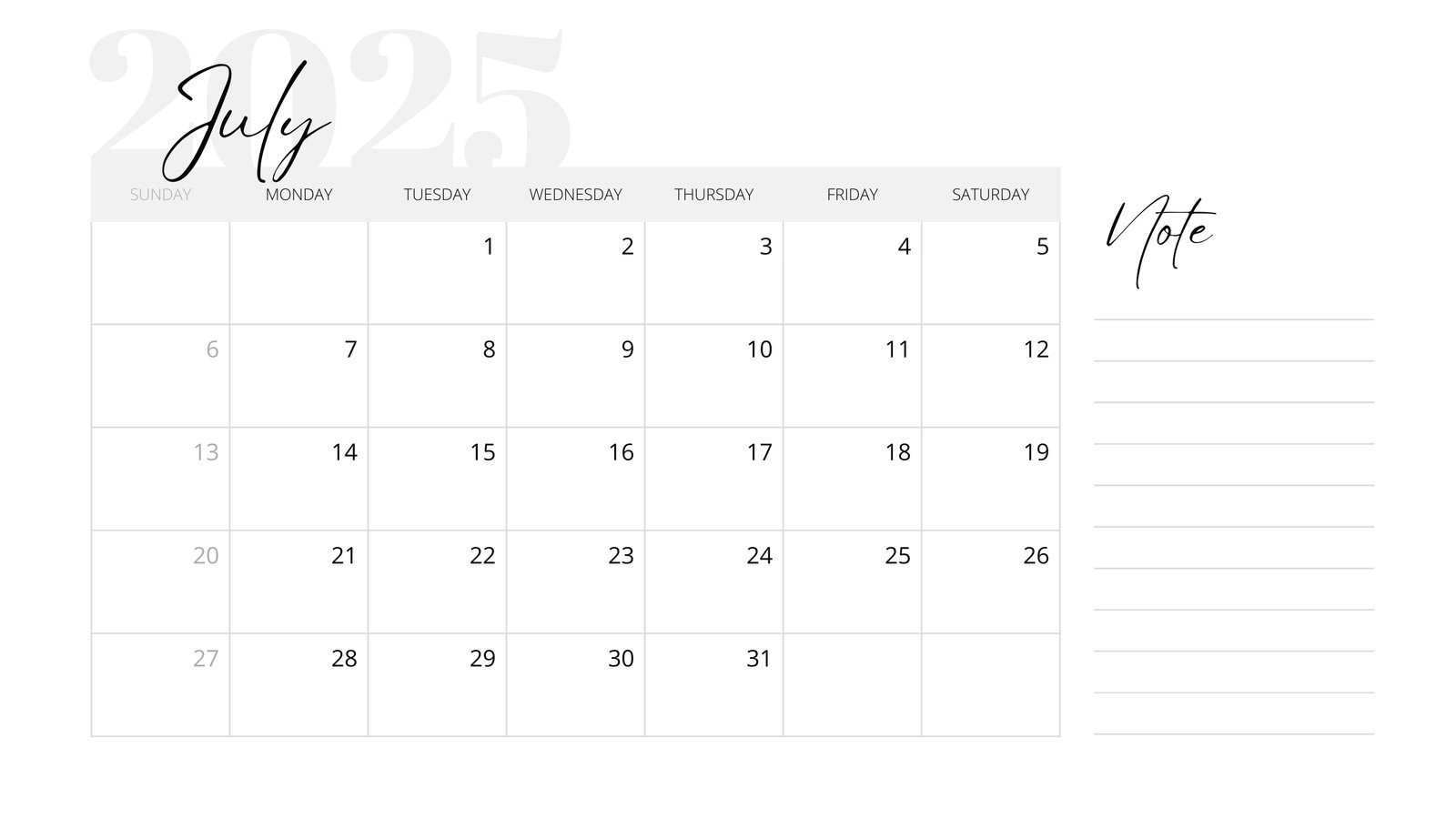 Free Printable Custom July 2025 Calendar Templates Canva