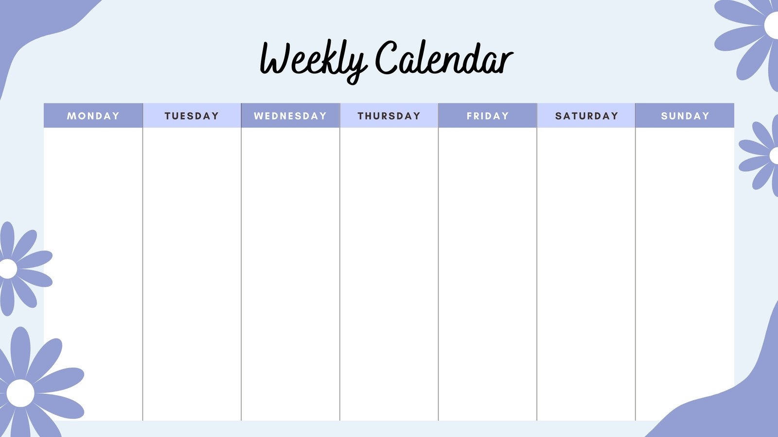 5-Day Week Calendar Printable Free