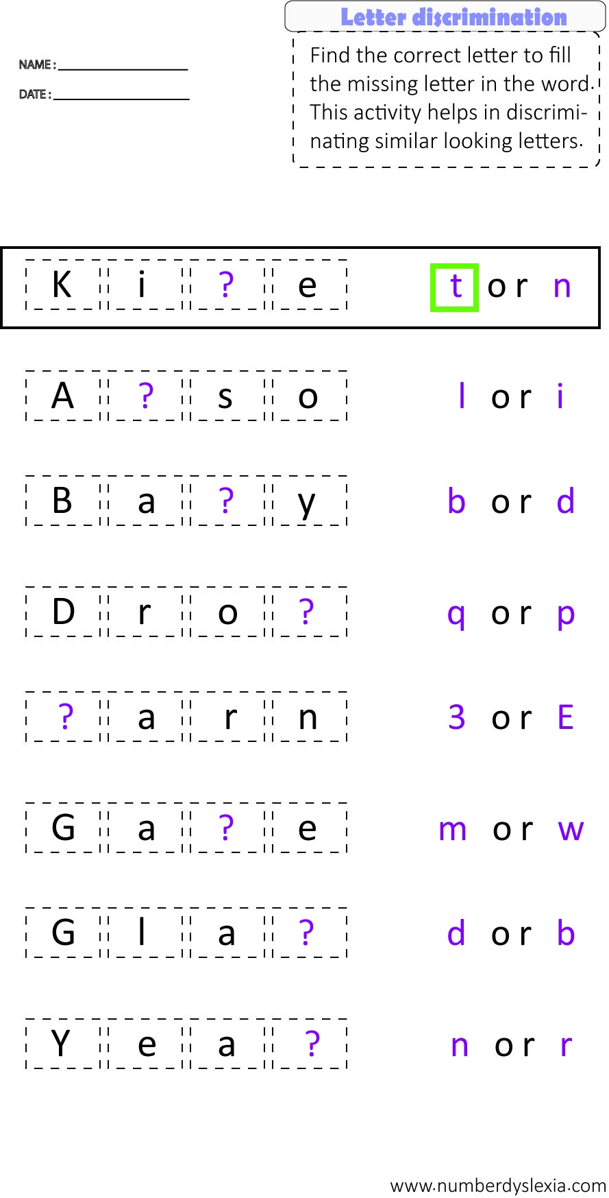 Printable Dyslexia Worksheets