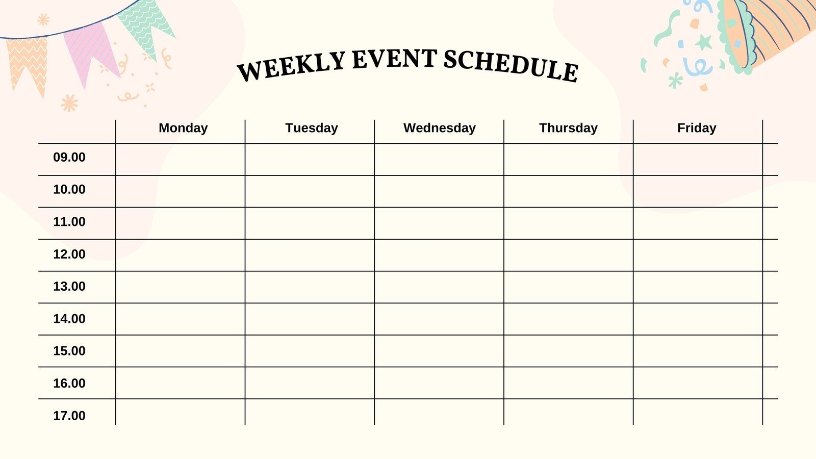 Printable Event Calendar Template