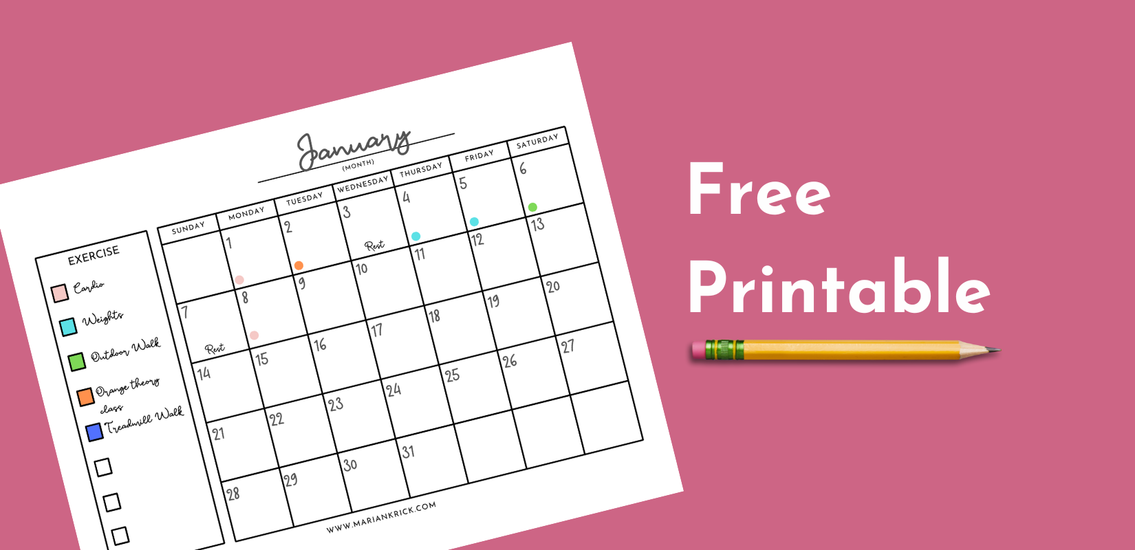 Free Printable Fitness Calendar To Track Monthly Exercise Marian Krick