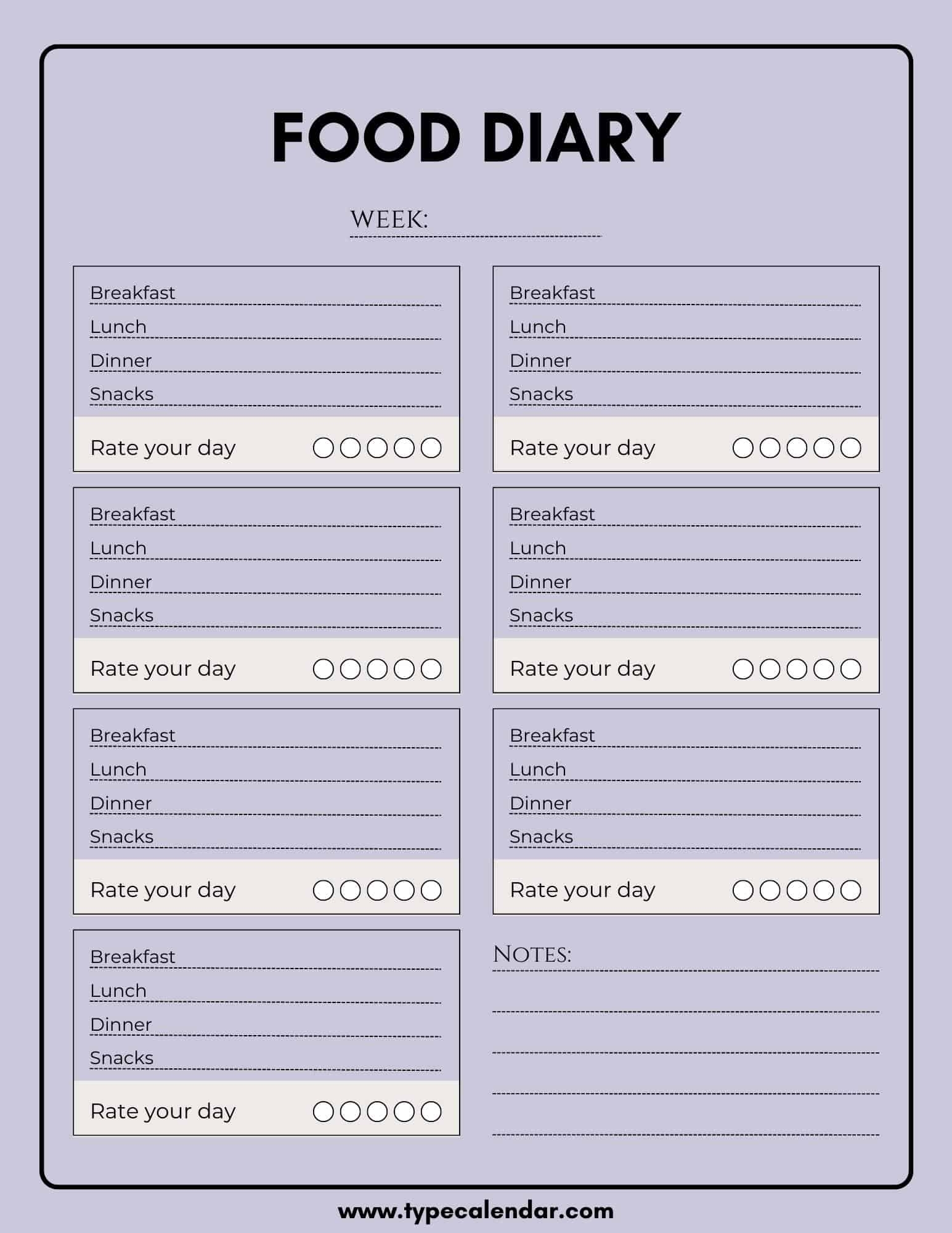 Free Printable Food Diary Templates Word Excel PDF