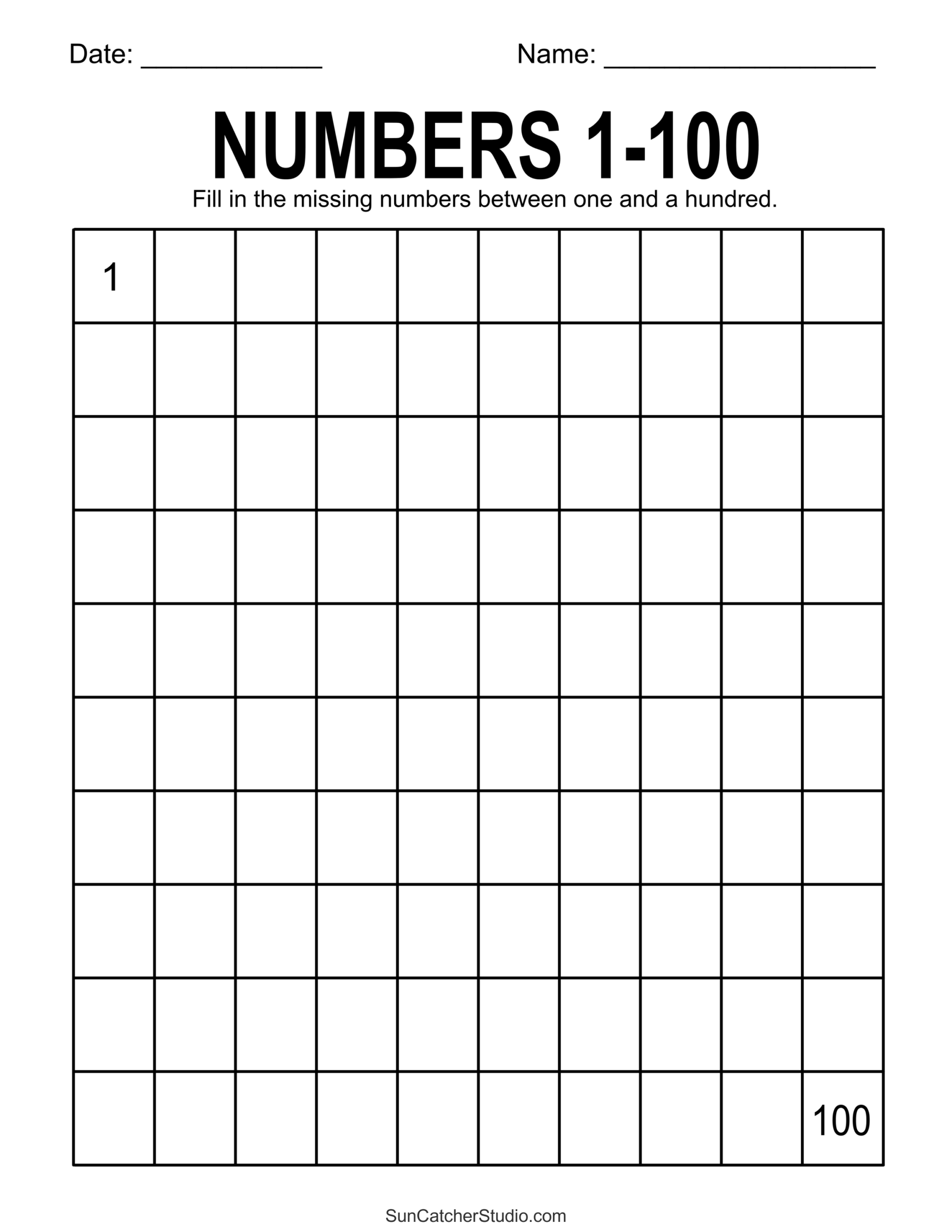 100 Chart Blank Printable Free