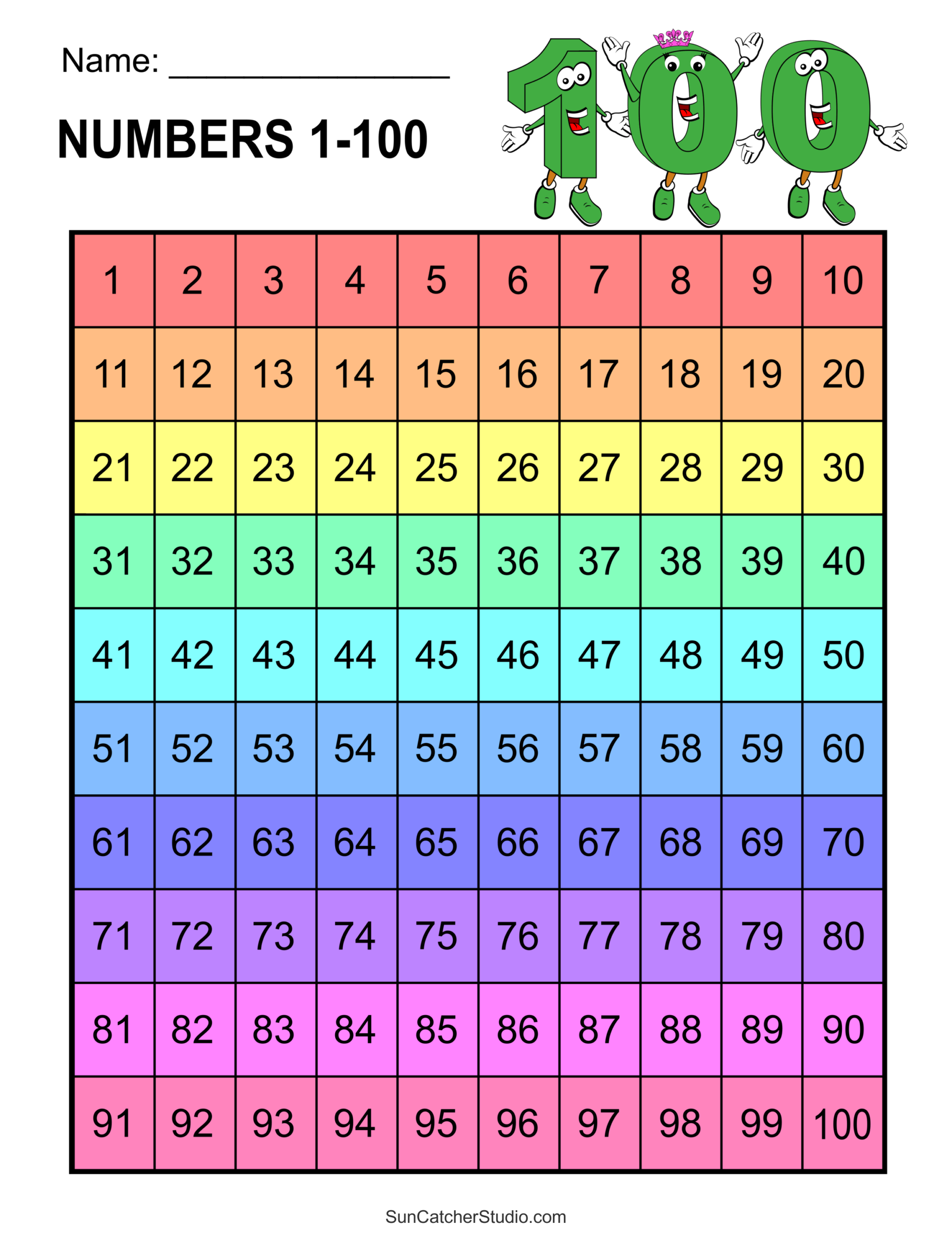 One Hundred Number Chart Printables