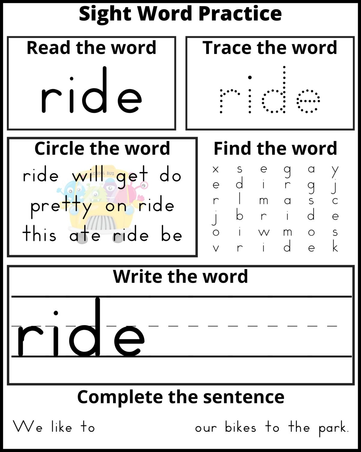 Free Printable Kindergarten Sight Words Worksheets