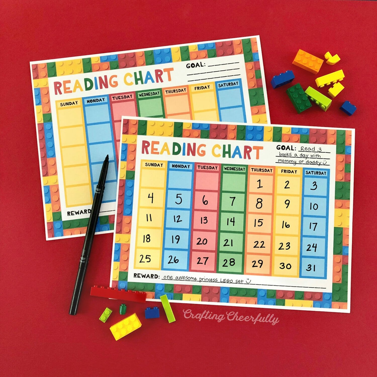 Free Printable LEGO Themed Reading Chart Crafting Cheerfully